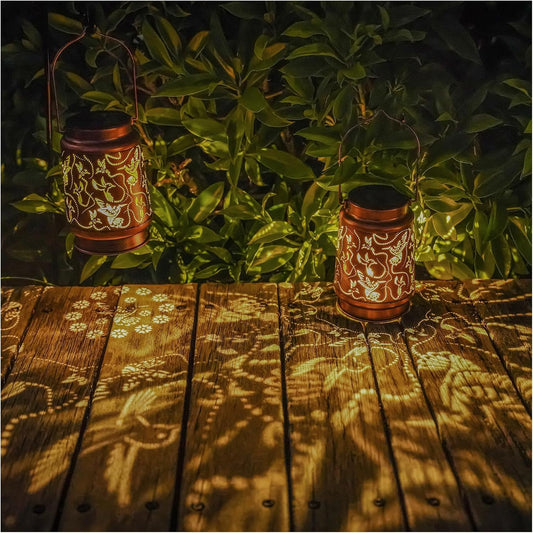 2 Pack Solar Hummingbird Lanterns Outdoor Hanging Decor Lantern,Waterproof Hollow Out Metal Decorative Garden Light,Graceful Decoration for Patio,Yard,Landscape,Walkway,Festival