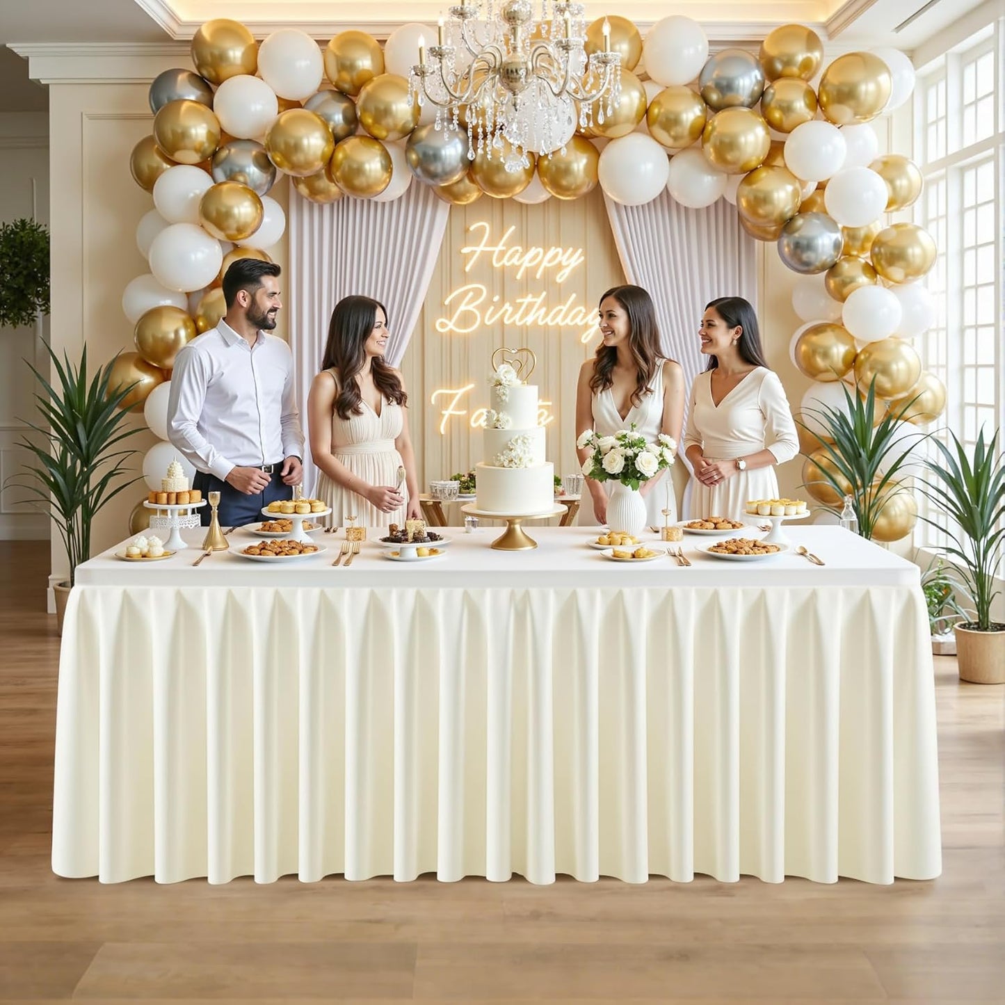 4 Pack Ivory Rectangle Tablecloth 6 FT Stretch Spandex Fitted Table Cloth for 6 Foot Rectangle Tables Banquet Tablecloths Wrinkle Free Table Cover Skirt Ruffle Tablecloth for Party Wedding Birthday