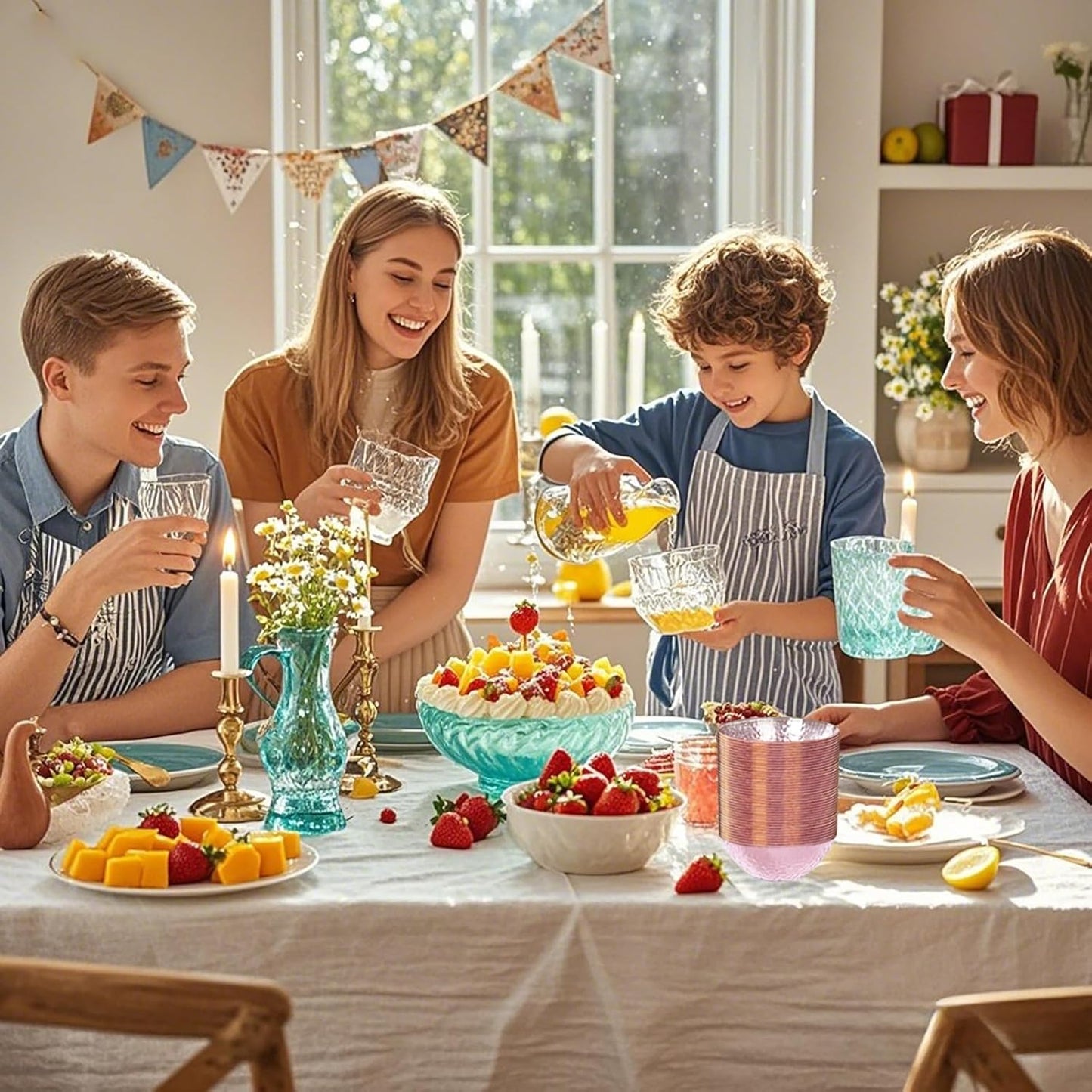 Rubtlamp 20 Pack Clear Pink Disposable Bowls, Pink Plastic Bowls with Gold Rim, 12-16oz Premium Heavy Duty Plastic Dinner Bowls for Party, Wedding and Holiday