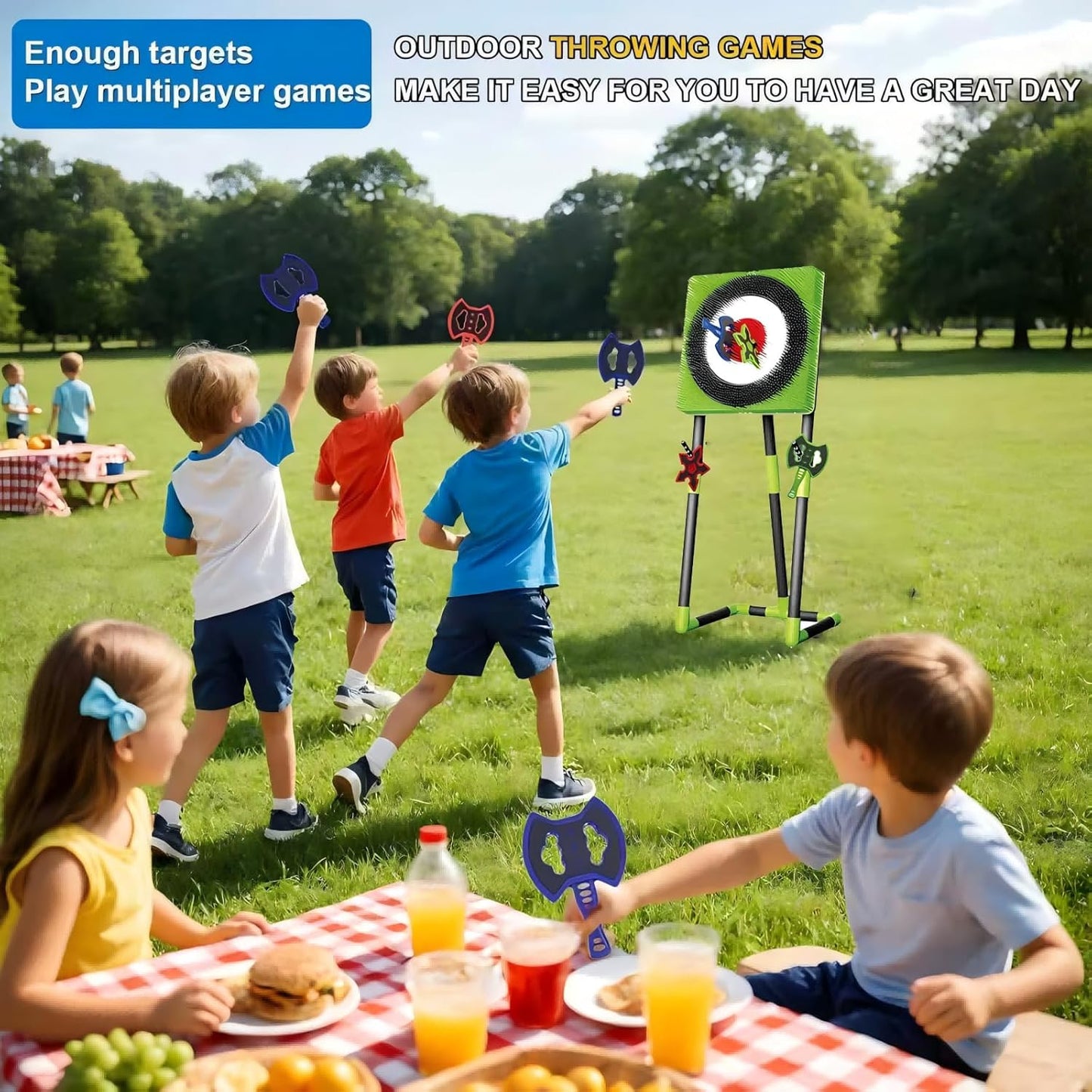 Axe Throwing Game for Backyard - 2-in-1 Axe Throwing Target Set with 4 Throwing Axes & 6 Darts - Easy to Carry Axe Throwing Target Game for Family & Adults - Carnival Games & Outdoor Indoor Yard Games