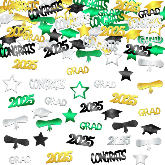KatchOn, Congrats Grad Confetti 2025 - Pack of 1000 | Green and Gold Graduation Decorations 2025 | 2025 Graduation Confetti for Class of 2025 Decorations