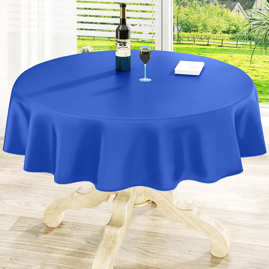 homing Round Vinyl Tablecloth, Waterproof Spillproof Plastic Flannel Backed Table Cloth, Wipe Clean Table Cover for Dining, Buffet Parties and Camping (Blue, 60")