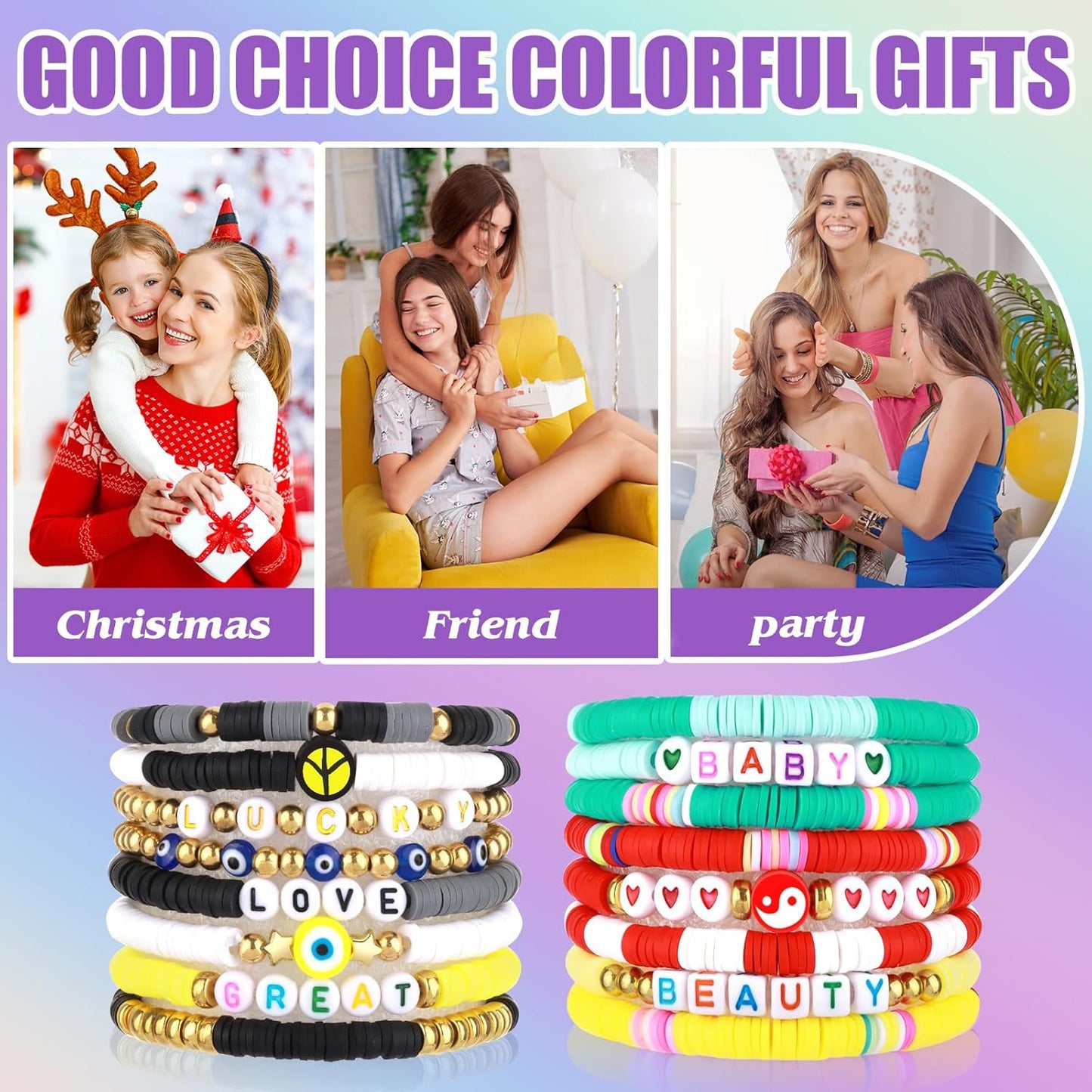 Draupnir Friendship Bracelets Heishi Surfer Clay Bead Bracelets Set Stackable Beaded Preppy Jewelry Bracelets Friendship Boho Y2K Bracelets for Women Teen Girls Party Favors