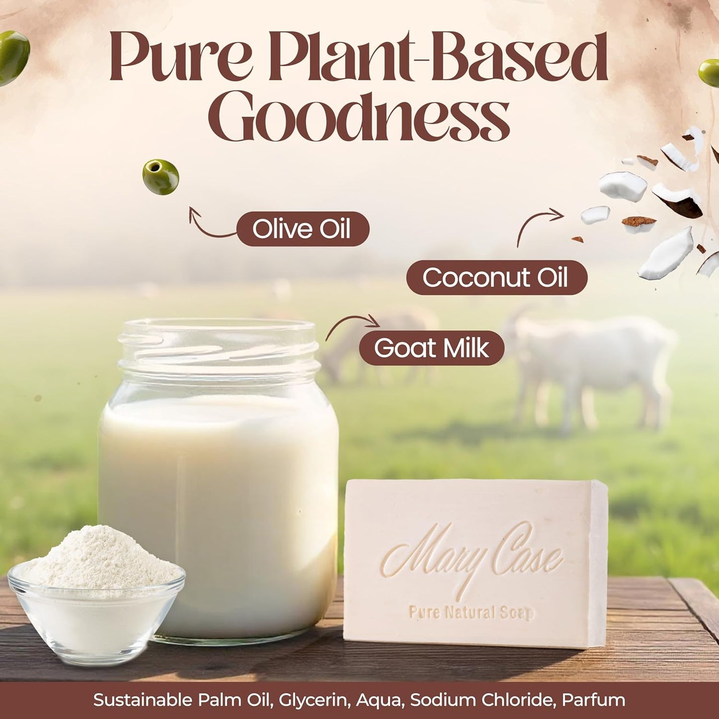 Mary Case All Natural Bar Soap for Men & Women (Set of 4) - Goat Milk Soap Bar with Olive and Coconut Oils - Bath Soaps Bars for Deep Moisturizing and Softening Dry Skin