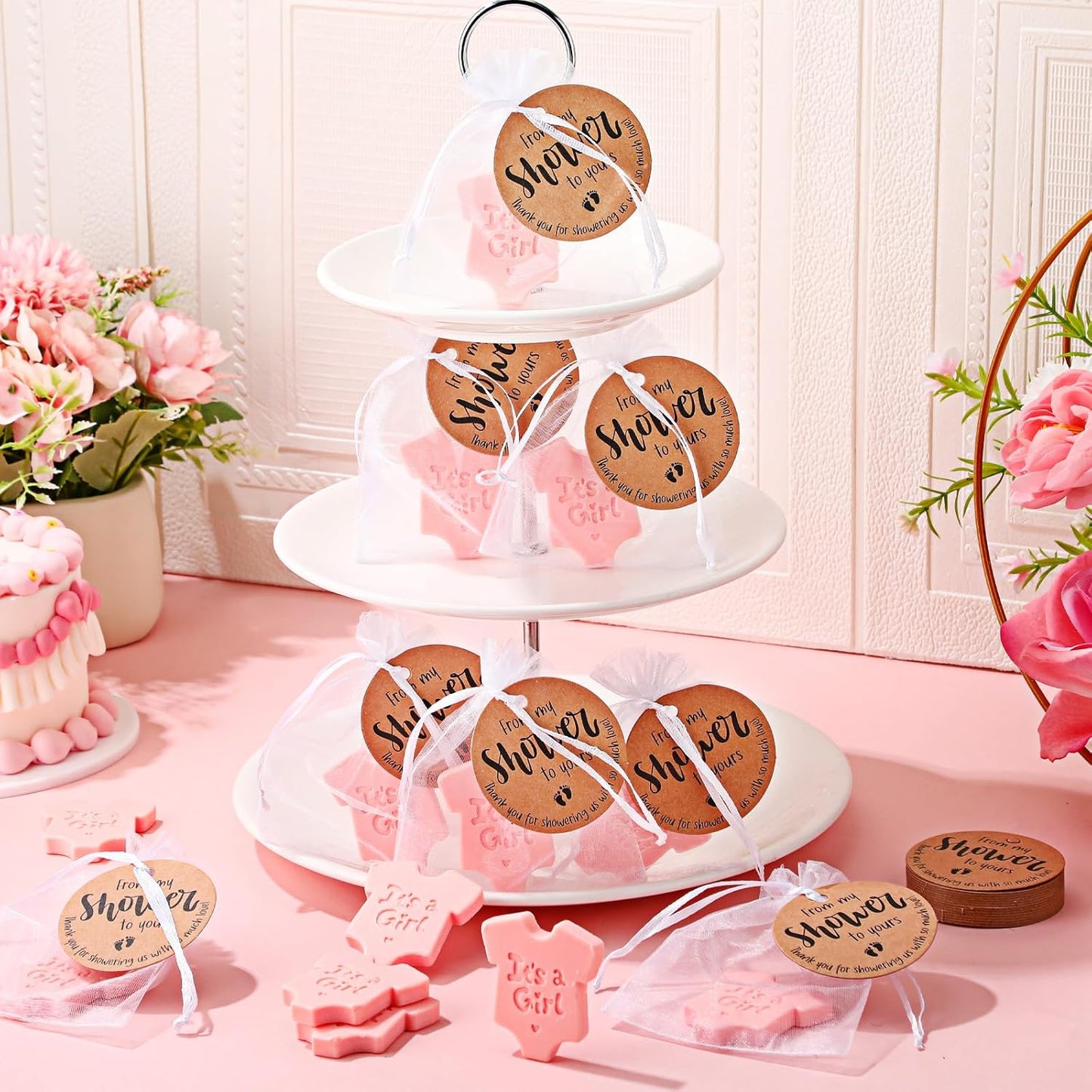 25 Sets Baby Shower Soap Favors for Guests - Boy Girl Mini Handmade Soaps with Thank You Tags and Organza Bags for Shower Gender Reveal Party Favors (Pink,Baby Shirt)