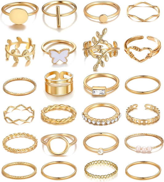 iF YOU 25 Pcs Gold Knuckle Ring Set for Women, Chunky Stackable Finger Midi Rings, Silver Simple Stacking Cute Rings Pack Trendy Stuff Jewelry Gift