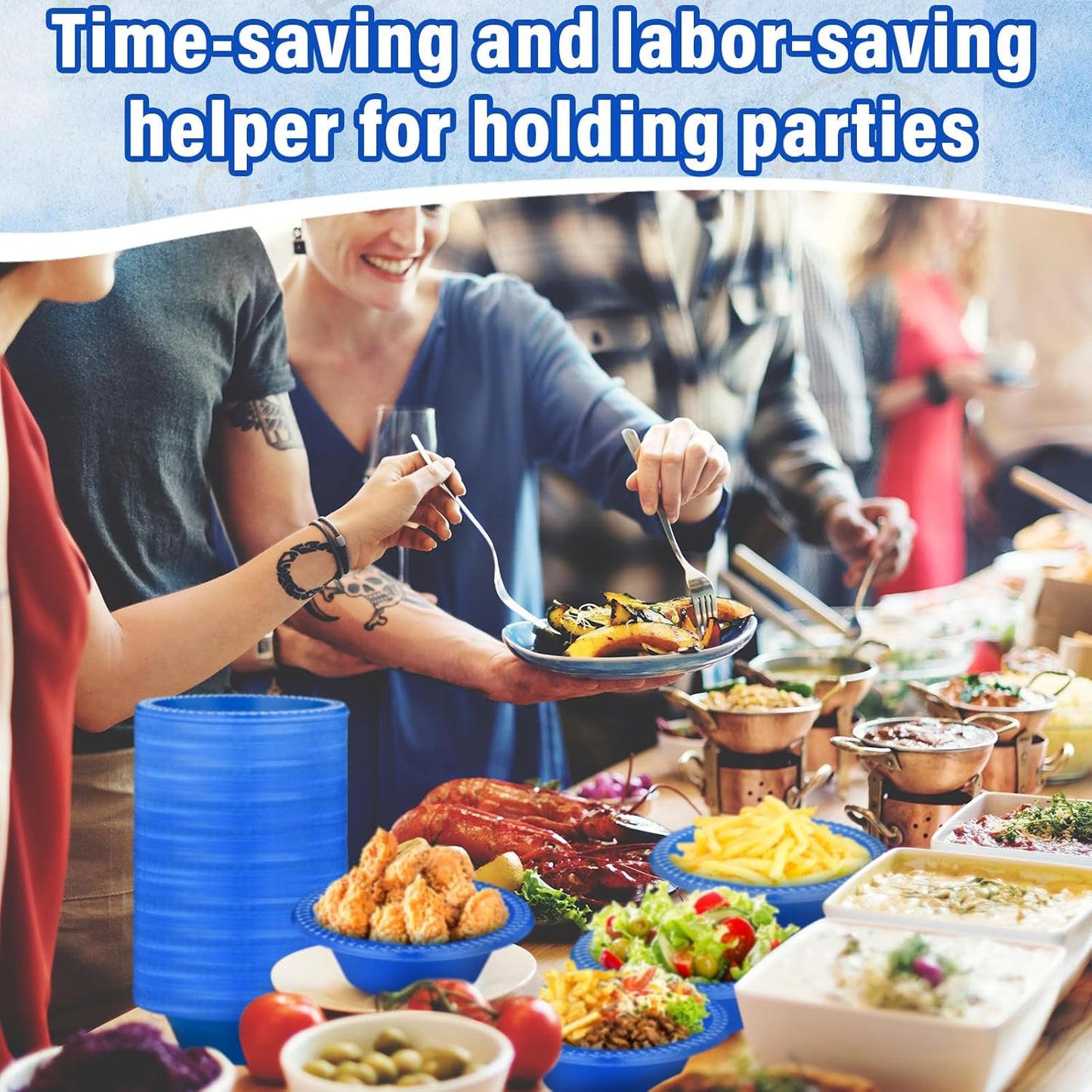 Lallisa 100 Pcs 12oz Blue Disposable Plastic Bowls Dessert Cups Ice Cream Snack Salad Soup Food Serving Bowls for Party Favor Picnic