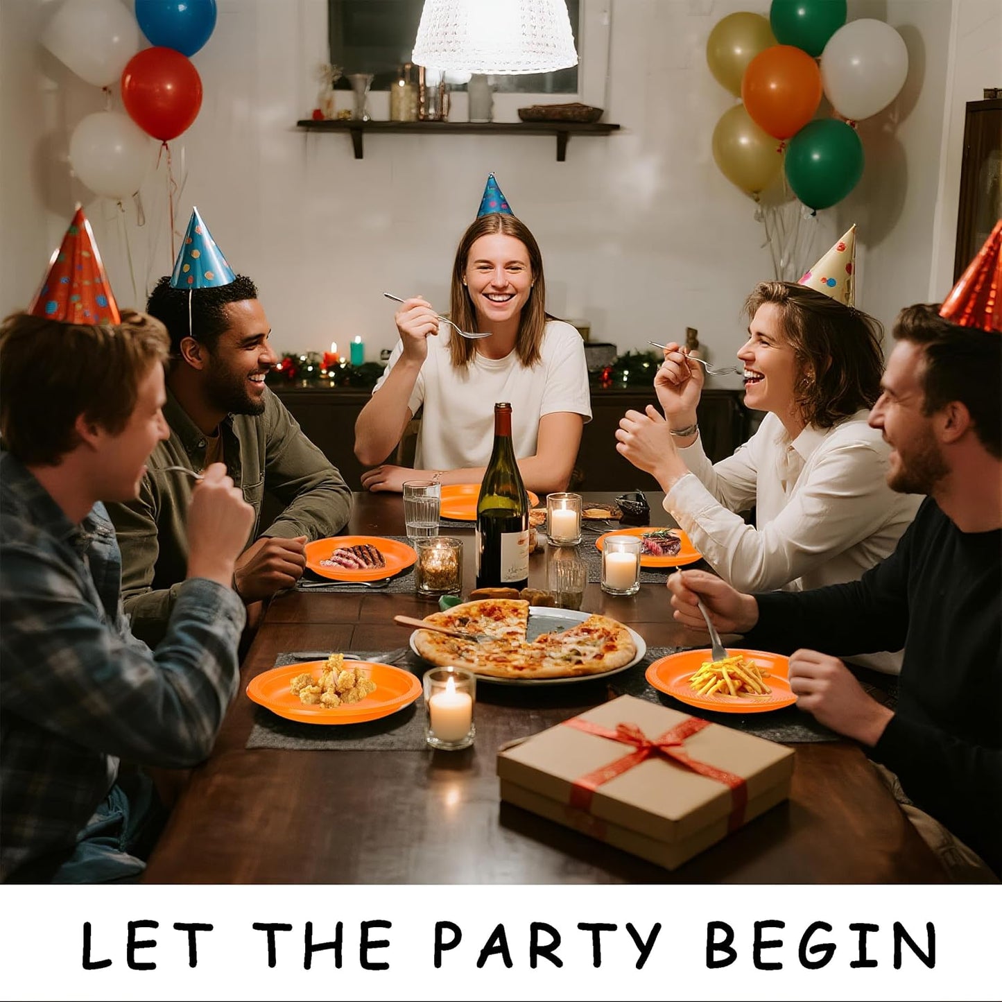 WELLIFE Orange Plastic Plates 9 Inch 50 Count Disposable Plate Thanksgiving Plates for Party, Dessert Plate for Dinner Cake Salad Thanksgiving Supplies Birthday