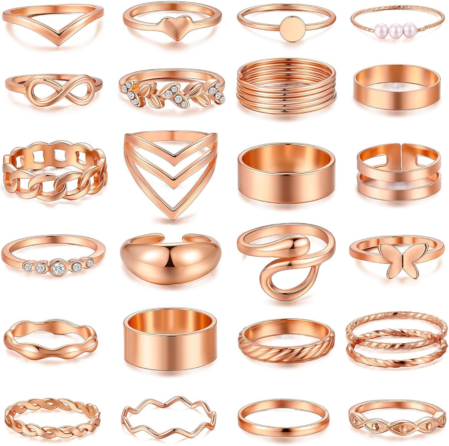 iF YOU 25 Pcs Gold Knuckle Ring Set for Women, Chunky Stackable Finger Midi Rings, Silver Simple Stacking Cute Rings Pack Trendy Stuff Jewelry Gift