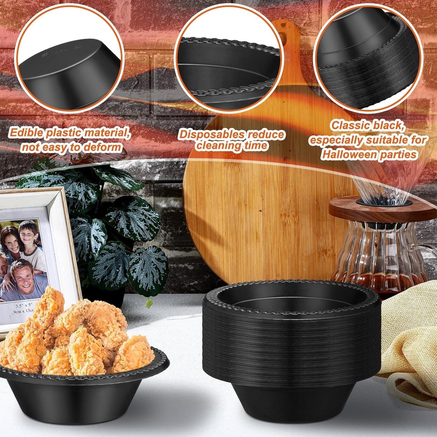 Lallisa 100 Pcs 12oz Black Disposable Plastic Bowls Halloween Dessert Cups Ice Cream Snack Salad Soup Food Serving Bowls for Halloween Party Favor Picnic