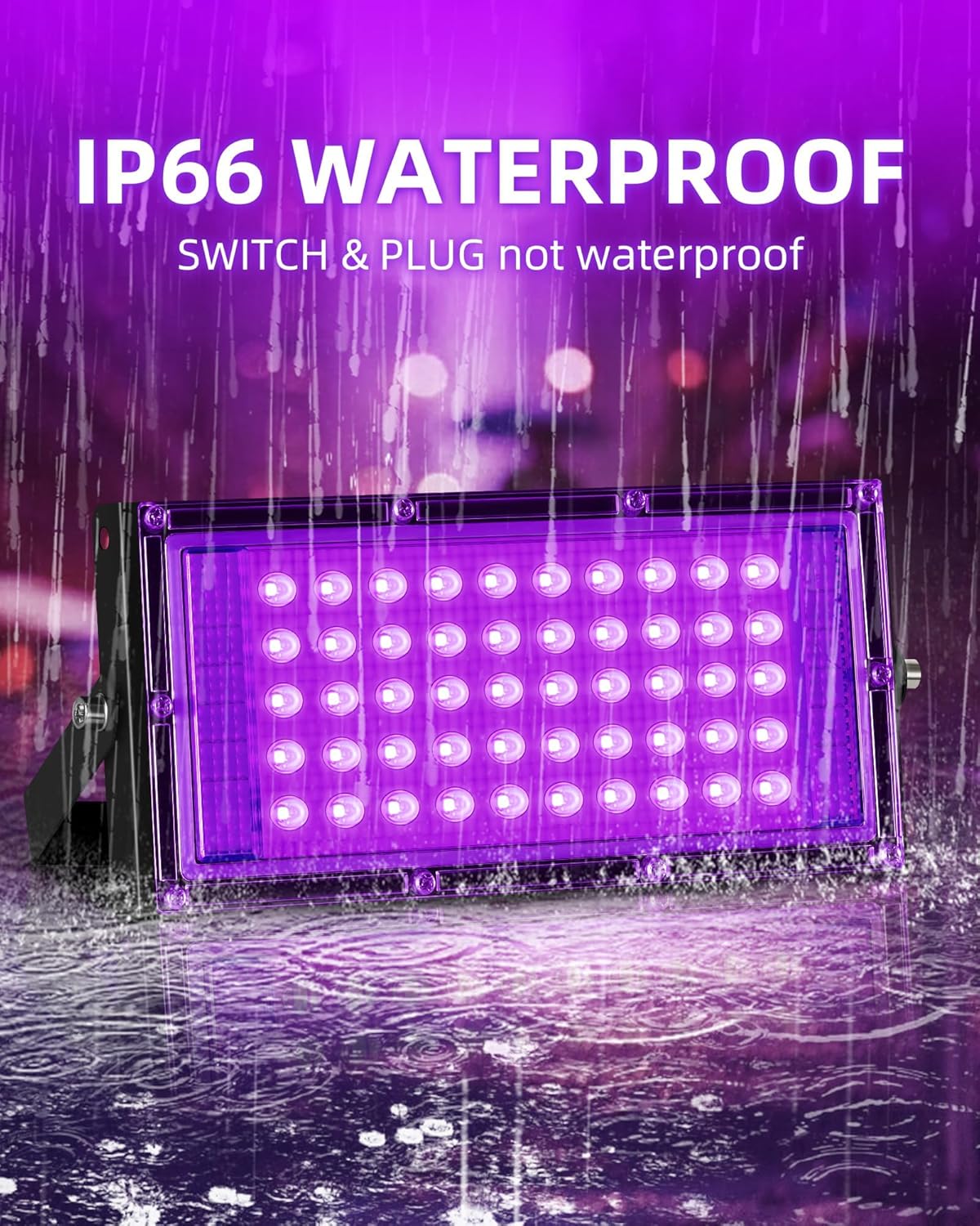 50W LED Black Lights IP66 Waterproof Black Light Outdoor with 5.9ft Plug+Switch,Flood Blacklight for Halloween Glow in The Dark Party Stage Light Neon Glow Birthday 1 Pack