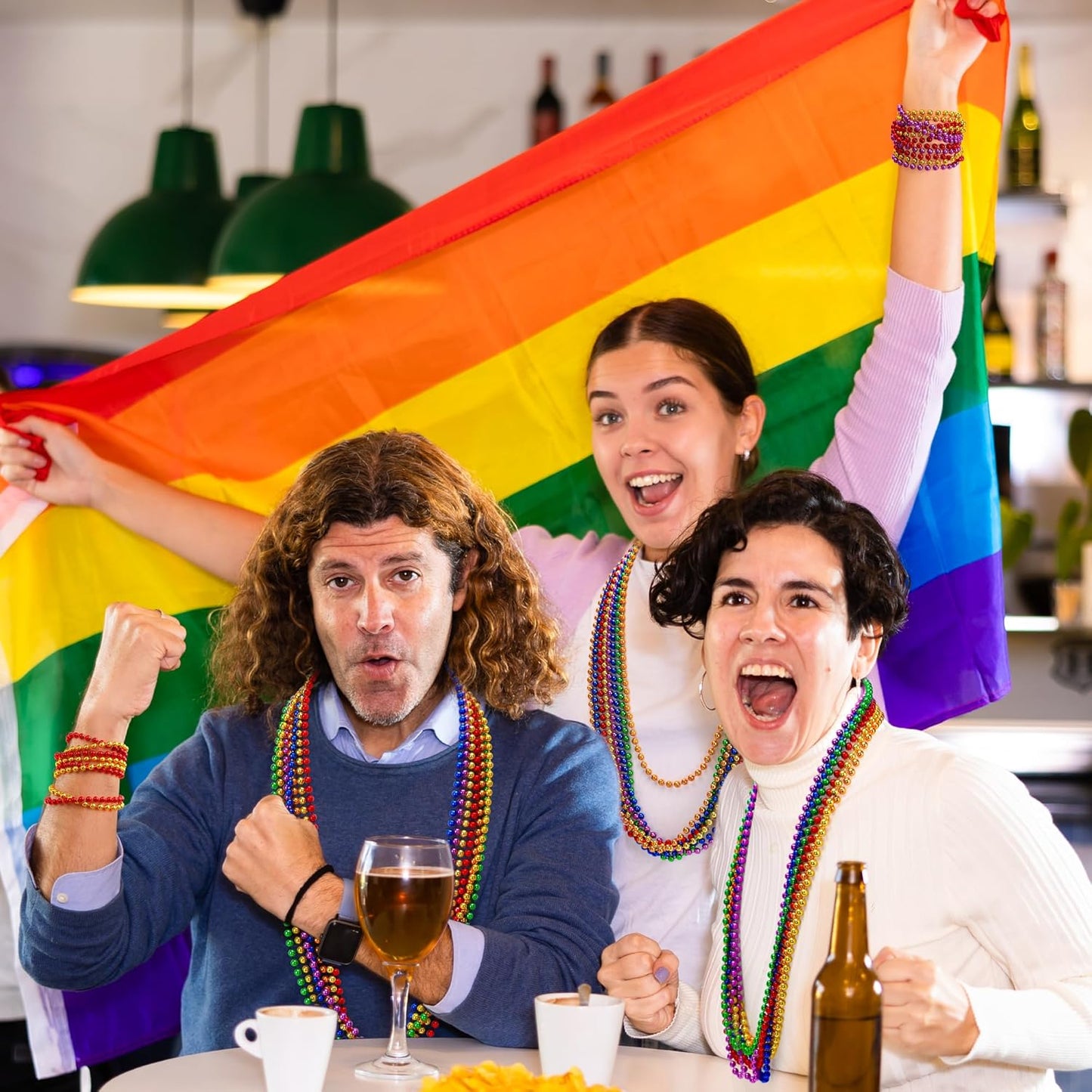 12 PCS Pride Accessories, 33" Round Pride Beads Bulk, Plastic Colorful LGBT Beaded Necklaces Stuff Pride Month Parade Accessories for Rainbow Party Supplies Favors Decorations