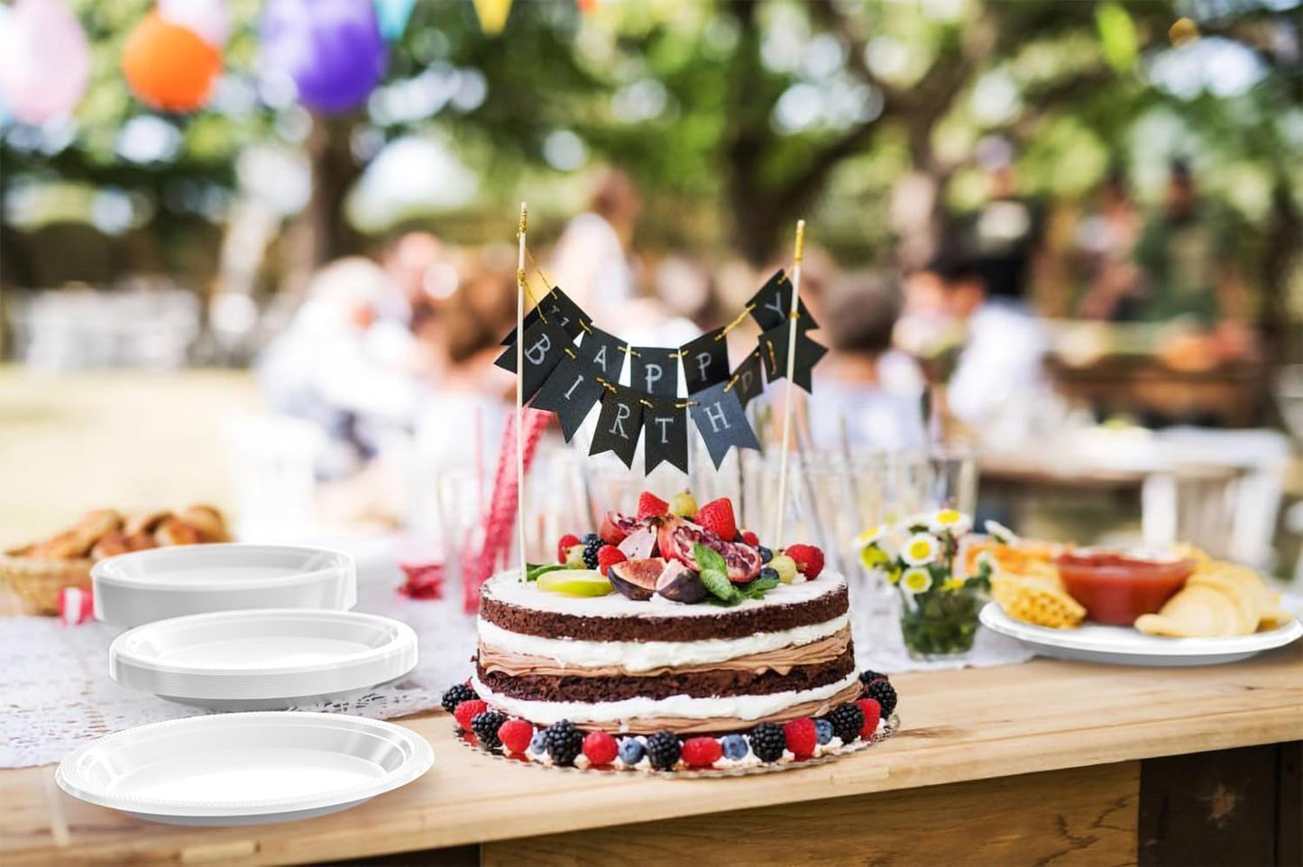 Exquisite Party Solids White Plastic Plates For Party 9" White Disposable Plates Heavy Duty 100 Pcs Plastic Dinnerware Sets Heavy Duty 350 GSM Disposable Dinnerware Set