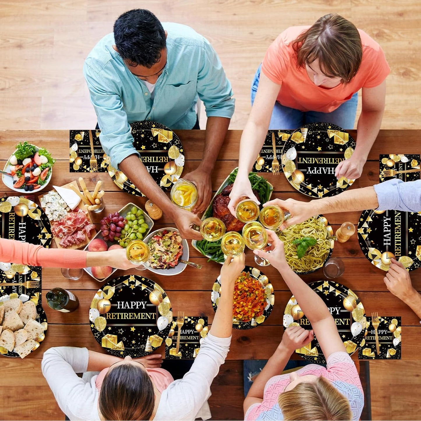 96 Pcs Retirement Party Plates and Napkins Set, Happy Retirement Party Supplies Decorations for Men Women Gold and Black Farewell Going Away Disposable Dinnerware Tableware Kit, Serves 24