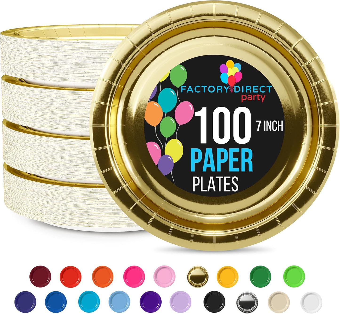 Exquisite Gold Paper Plates Disposable Heavy Duty 7 Inch Gold Disposable Plates For Party 100 Pcs Heavy Duty Paper Plate 350 GSM, Birthday Party Supplies Plate Set