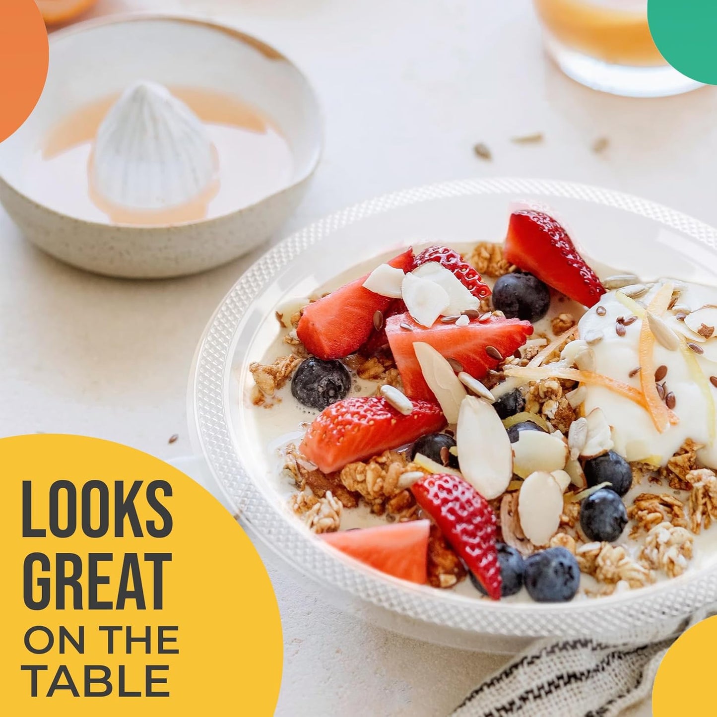 Exquisite Party Solids 12 Oz Clear Plastic Bowls Disposable Bowls for Hot Food Soup 100 Pcs - For Soup, Salad, Cereal, Desserts & Party Supplies