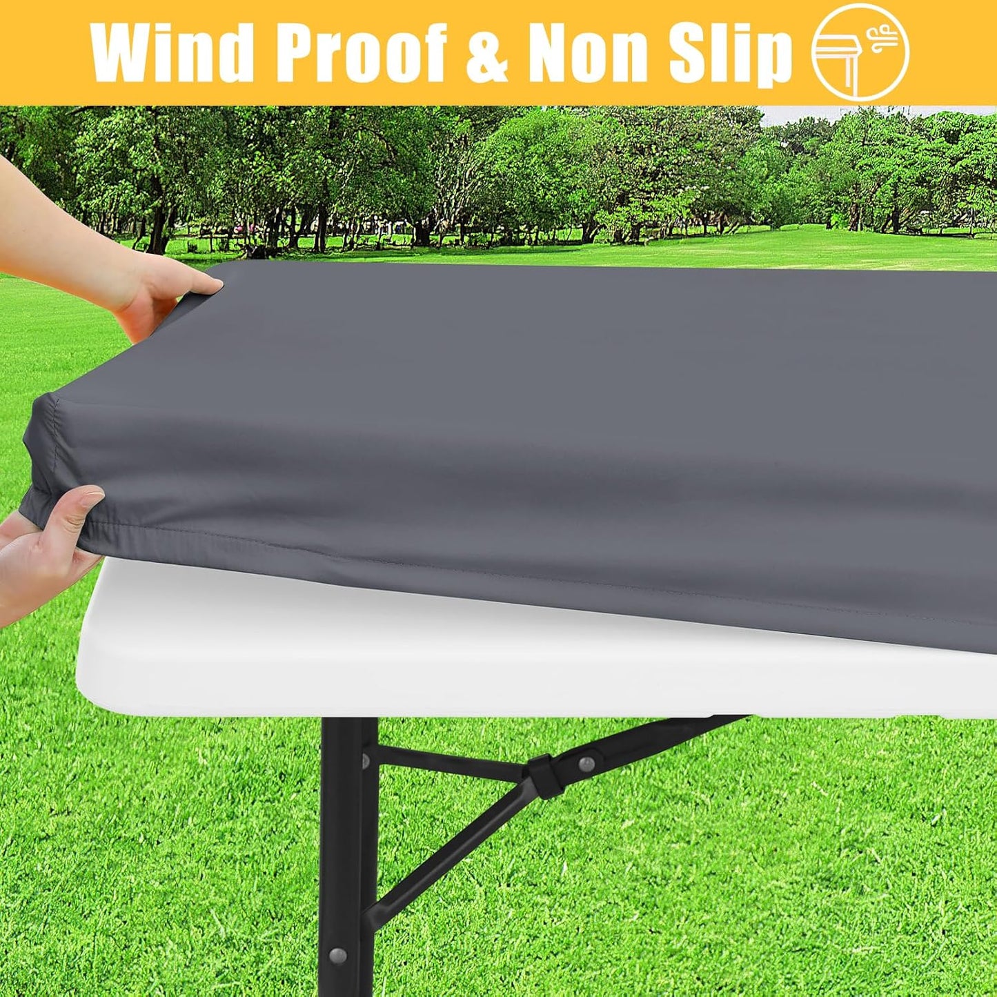 Rectangle Table Cloth, Waterproof Elastic Fitted Tablecloth for 4 Foot Folding Tables, Washable Polyester Tablecloths for Picnic, Camping, Outdoor (Grey, 30"x48")