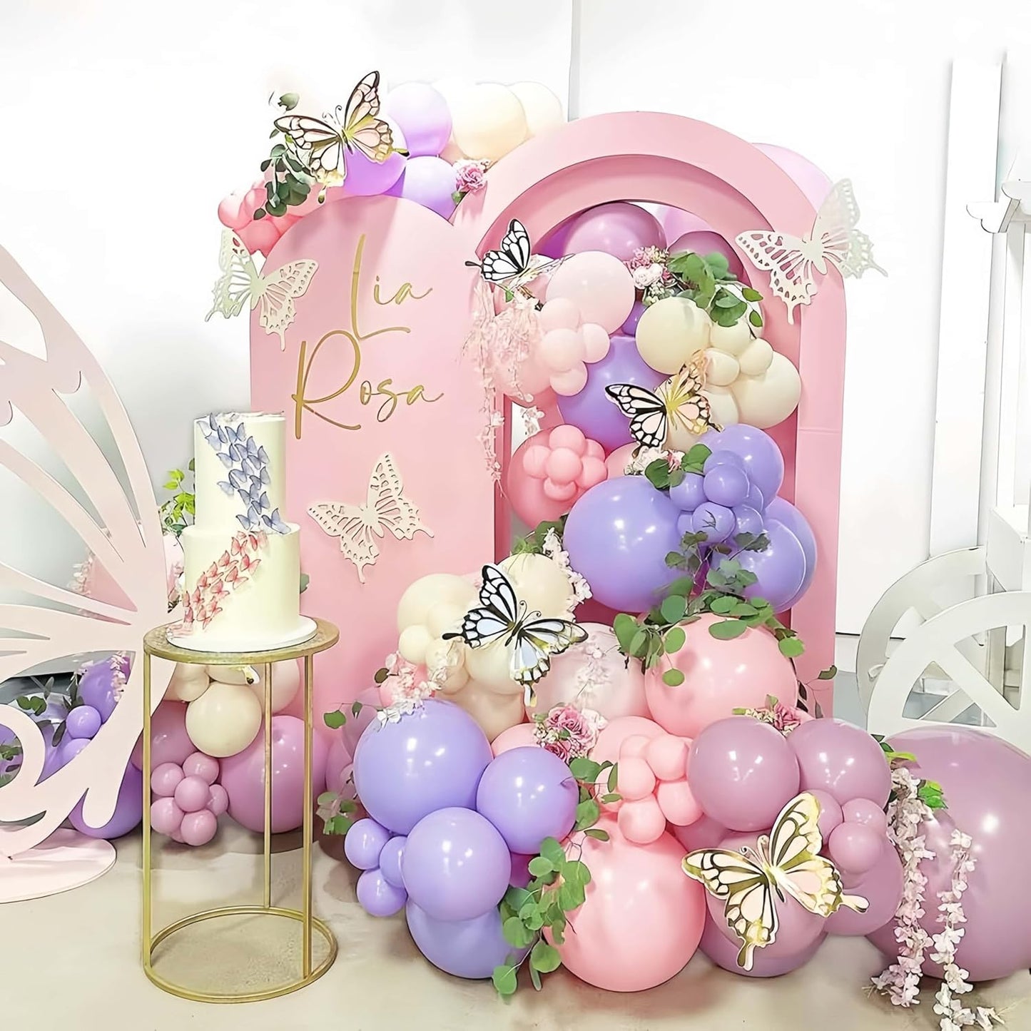 Butterfly Balloon Arch Kit, 135 PC Purple and Purple Butterfly Fairy Birthday Balloons Garland, Metallic Pink Cream Balloons Foil Balloons, Fairy Theme Baby Shower Birthday Decorations for Girls