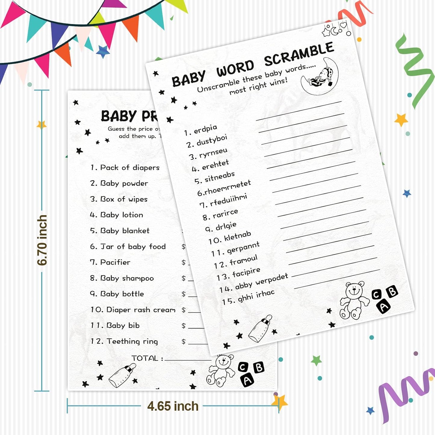 Baby Shower Games for Boy or Girl-2 Games(50 of Each),Double-Sided,Thick Cardboard,with Answer Keys