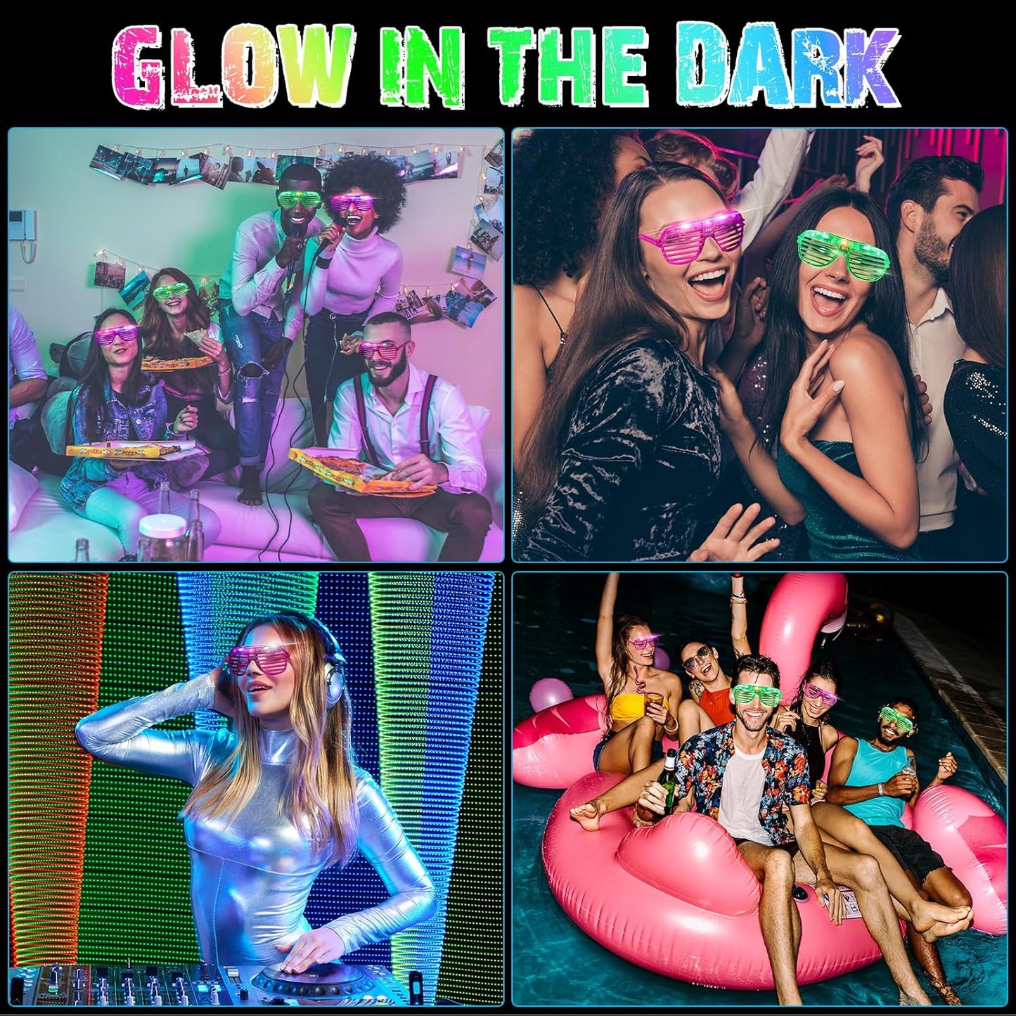 Honoson 72 Pairs of Led Glasses Light Up Glasses Shutter Shades Glow in the Dark Neon Rave Flashing Favor for Adults (Green,Purple)