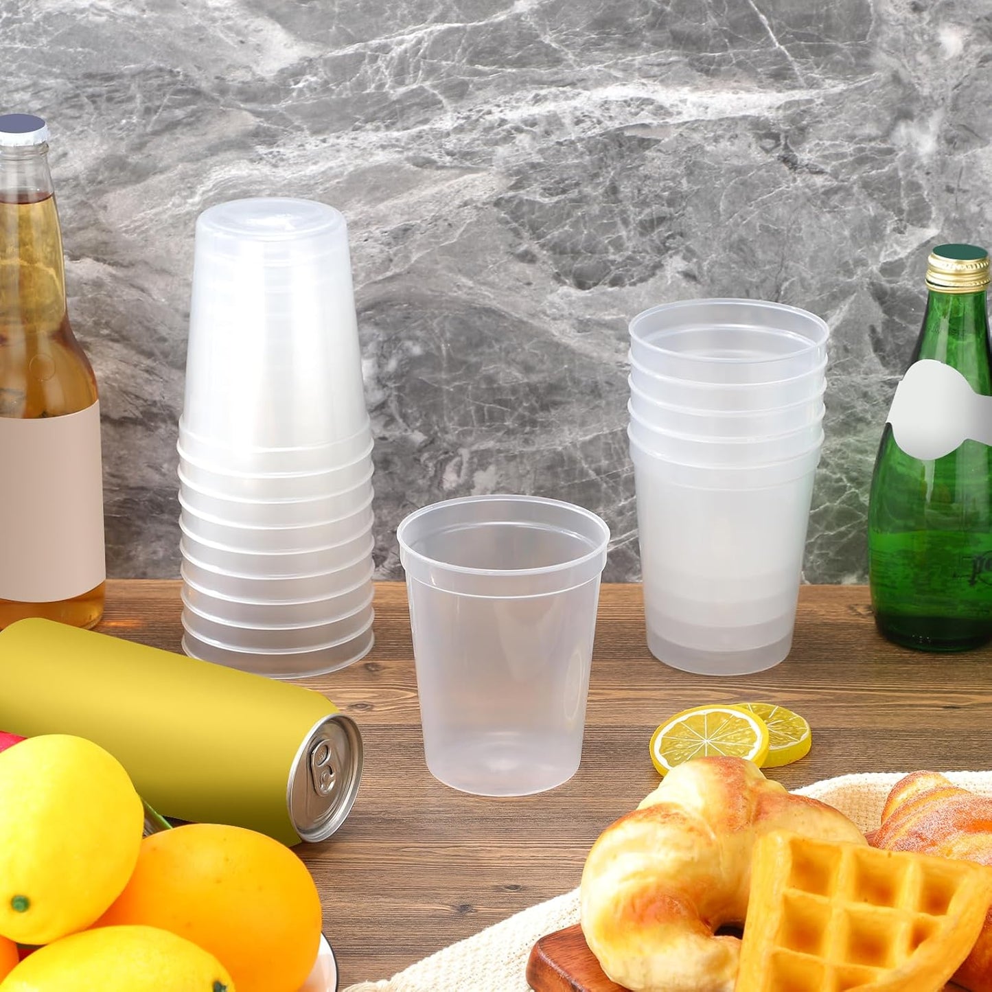 Yungyan 50 Pack 16oz Stadium Cups Reusable Plastic Cups Blank Drink Tumblers for Parties, Events, DIY Projects, 4.5 x 3.54 x 2.72 Inch (Clear)