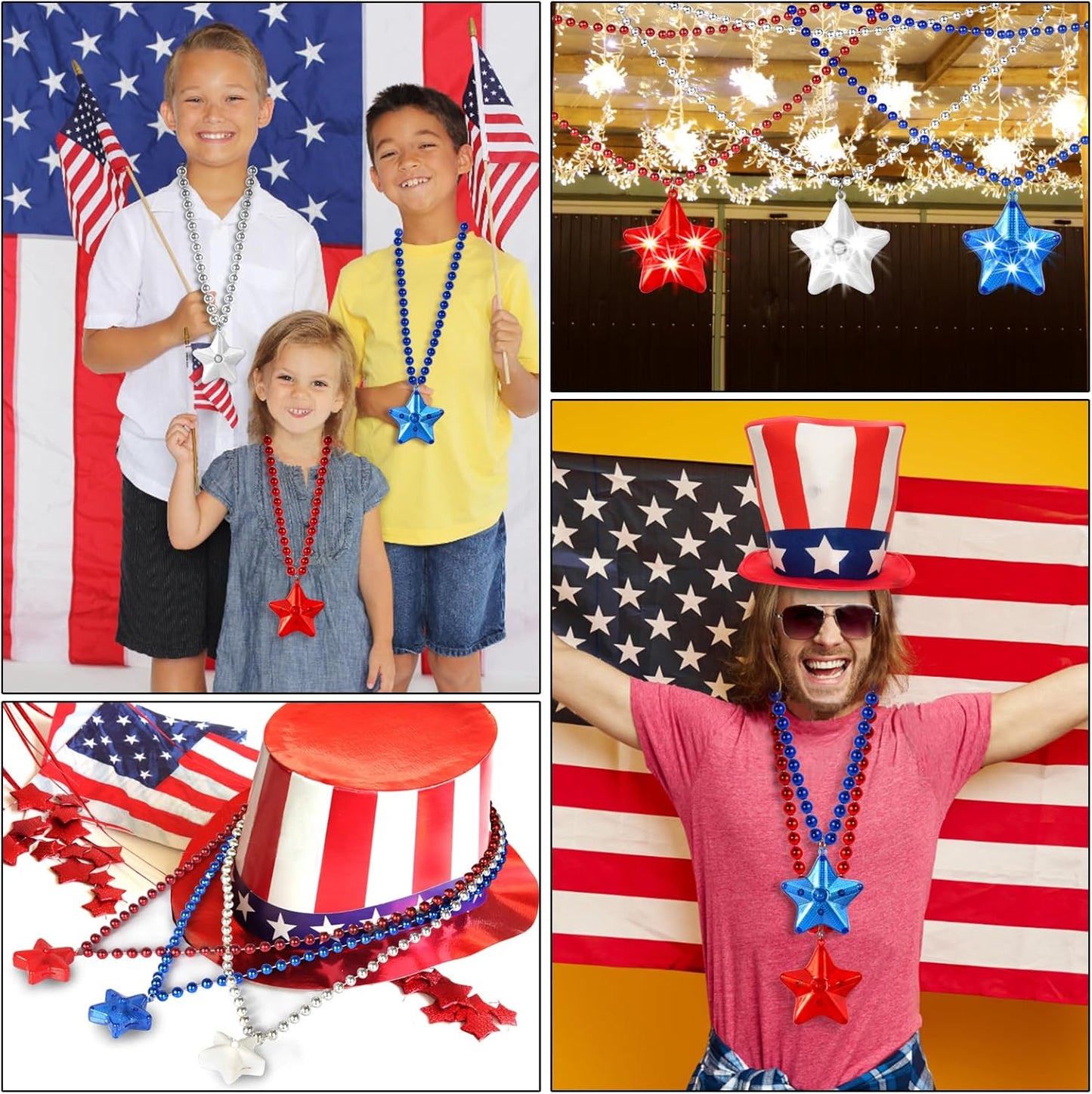 6 Pack Glow Blue Necklace Beaded Necklaces with Light Up Star for Christmas July 4th Decorations Mardi Gras Party Favors