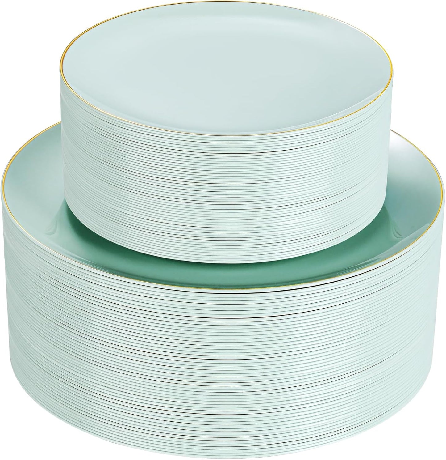 PULOTE 100PCS Sage Green Plastic Plates - Disposable Sage Green Include 50 Dinner / 50 Dessert Plates for Party, Wedding&Easter