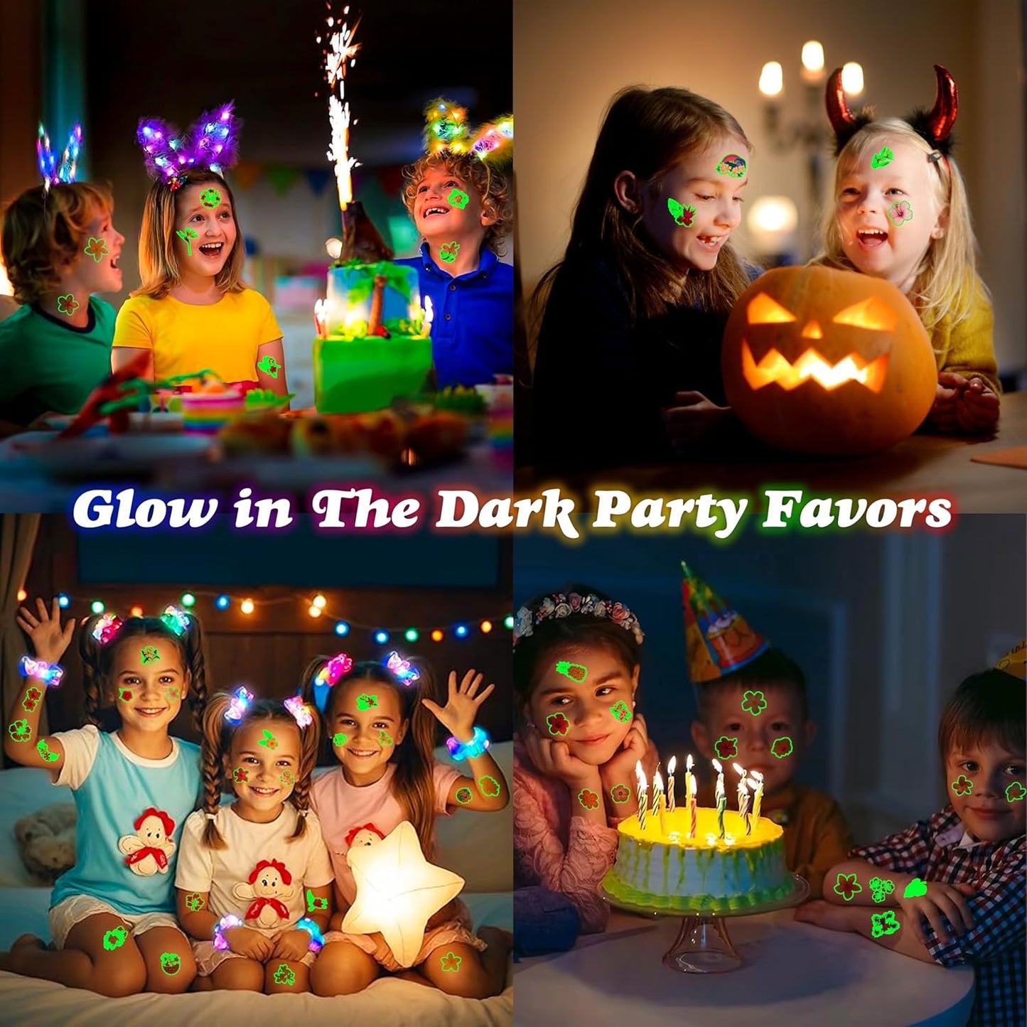 96 PCS Tropical Flower Hawaiian Pre-Cut Temporary Themed Birthday Favors Supplies Décor Cute Luau Gifts For Game Boys Girls Classroom School (Glow In The Dark)