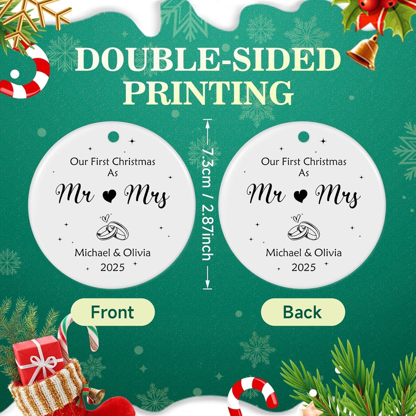 Personalized First Christmas Married Ornament 2025, Custom Engaged Christmas Ornaments with Names, Customized Wedding Engagement Gifts for Newlywed Couples Him Her