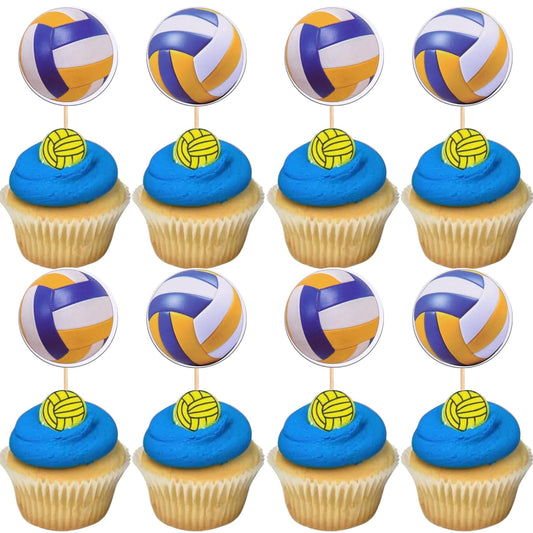 36 PCS Volleyball Cupcake Toppers Volleyball Game Player Sports Ball Cupcake Picks for Volleyball Theme Baby Shower Kids Birthday Party Cake Decorations Supplies
