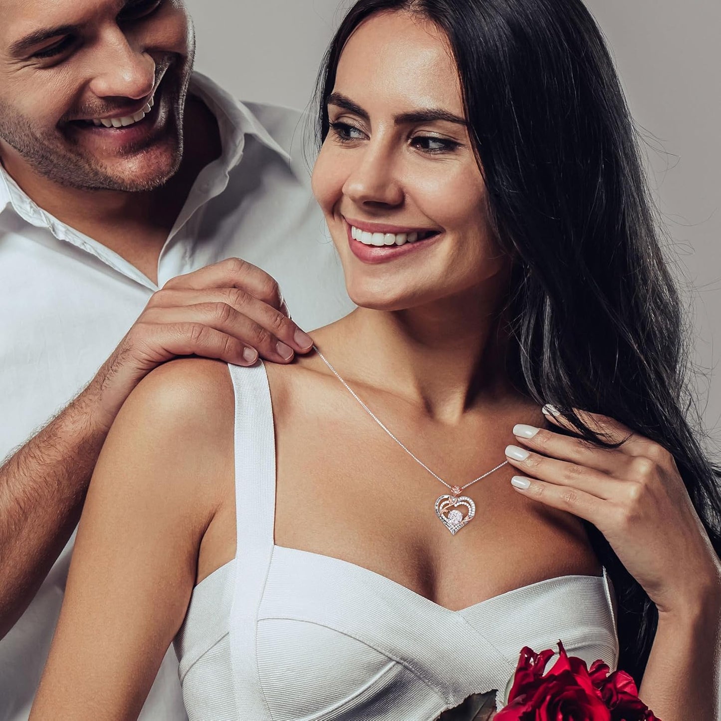 MOOSEA Rose Heart Moissanite Necklace for Women, 1-3 ct D Color VVS1 Clarity 925 Sterling Silver Moissanite Pendant Necklace Anniversary Birthday Gifts for Mom Wife Girlfriend Christmas Jewelry Gifts