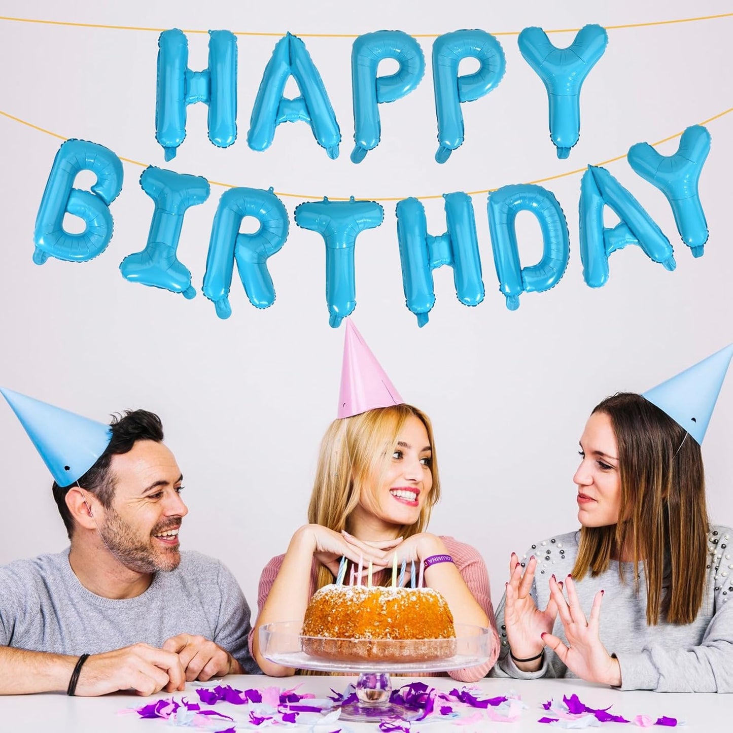 LIOZEOKUN Happy Birthday Balloon Letters 16 inch Mylar Foil Birthday Balloons Banner Sign for Birthday Party Decorations Supplies (Light blue)