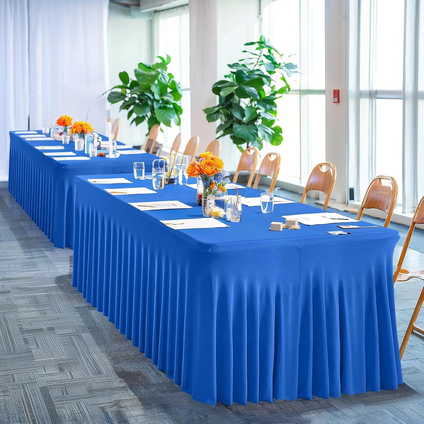 PARTISKY Royal Blue Spandex Tablecloth for 6ft Rectangle Tables, Stretchable Table Cover Skirt for Folding Tables Weddings Parties Banquets Events Trade Shows and Dessert Table