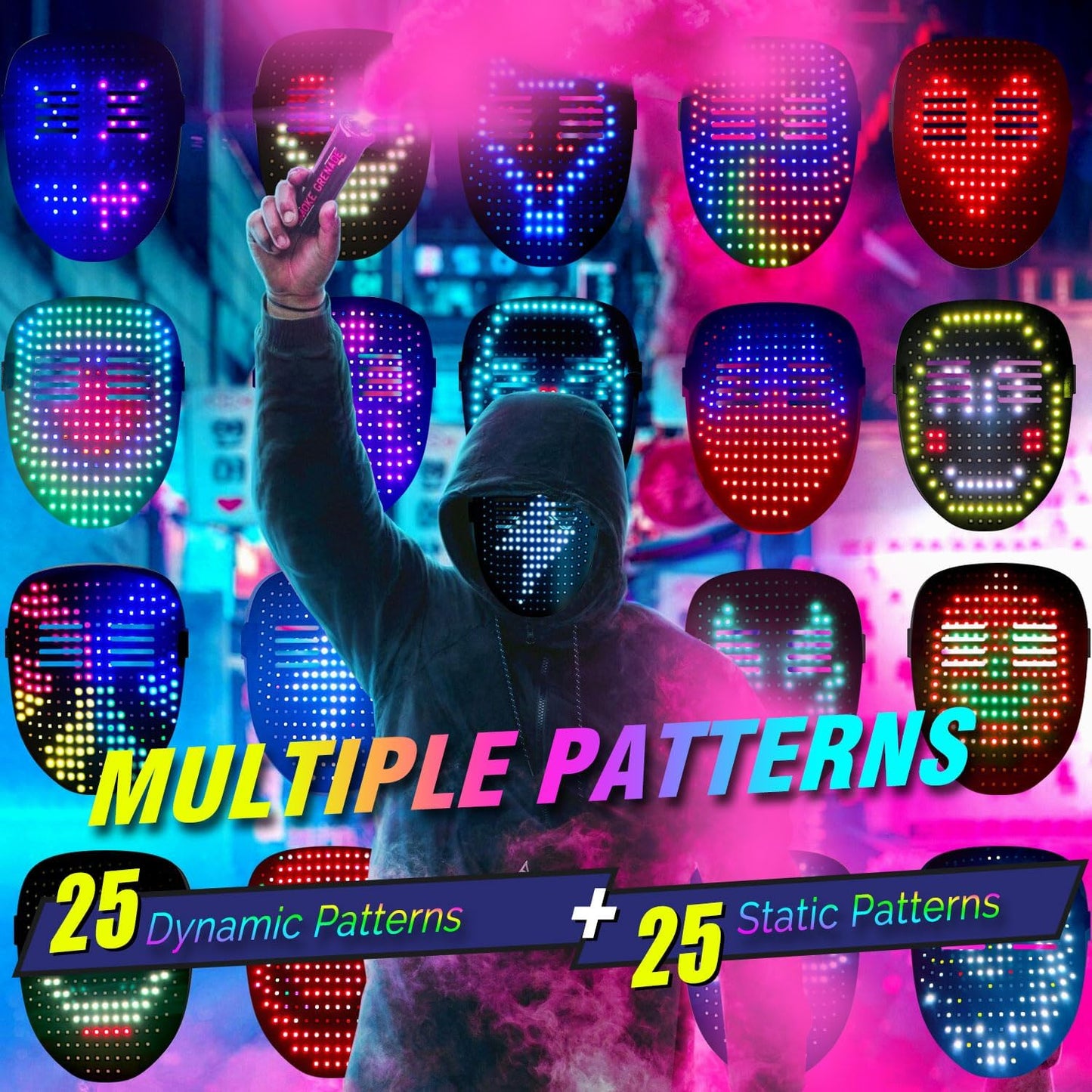 MEGOO Led Mask with Gesture Sensing | Light up Transforming Face Mask | Cool Digital Glow Mask | Perfect Gifts for Halloween Christmas Rave Dj Party Birthday