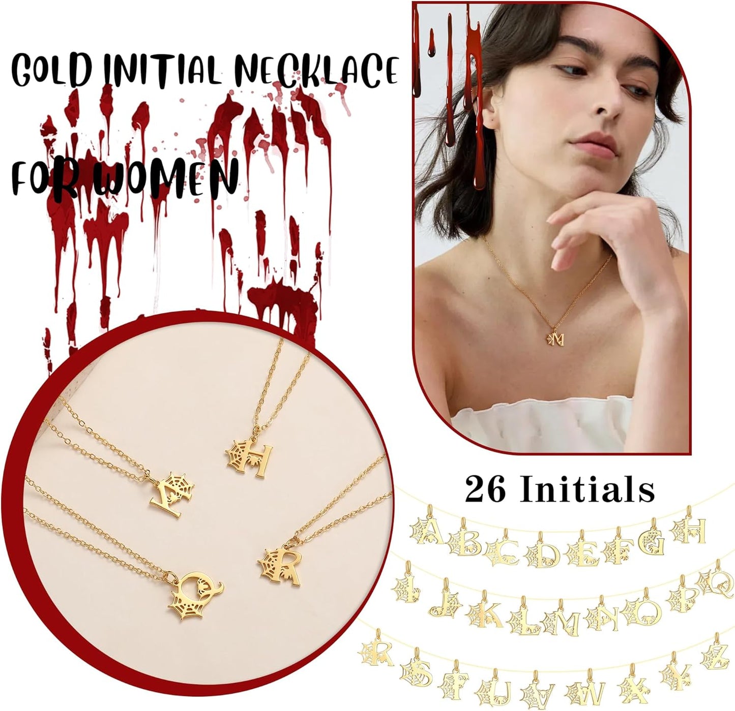 Halloween Necklace Halloween Gifts for Women Initial Necklace with Spider Web for Teen Girl Adjustable Dainty Gold Letter Necklaces for Her Girlfriend Daughter Halloweens Birthday Gift Basket Jewelry Decorations