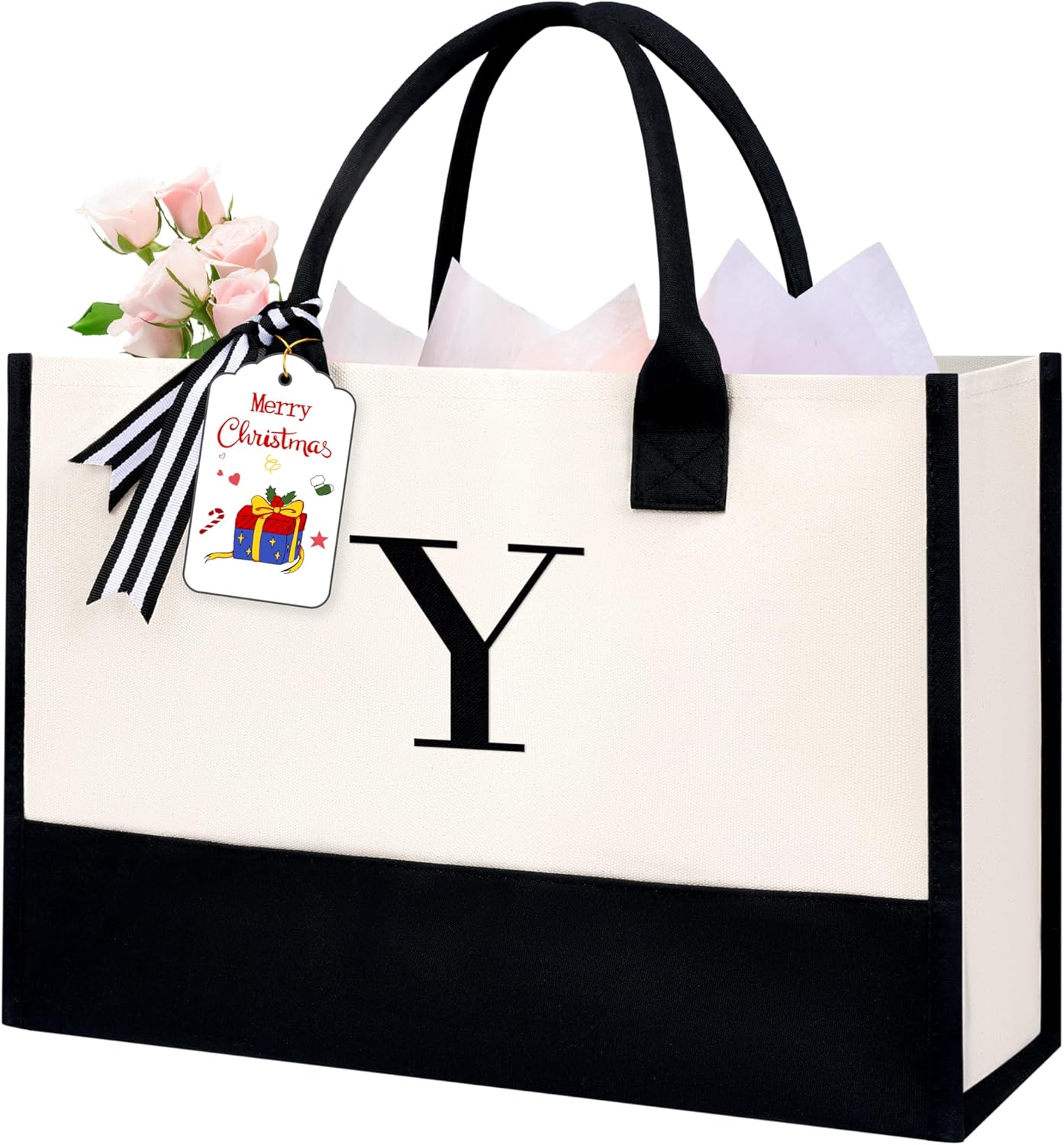 BAGAIL Initial Tote Bag, Personalized Birthday Gifts for Women, Teacher, Friends, Mom, Wedding, Monogrammed Beach Bag