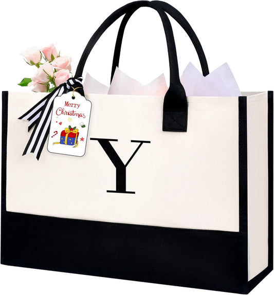 BAGAIL Initial Tote Bag, Personalized Birthday Gifts for Women, Teacher, Friends, Mom, Wedding, Monogrammed Beach Bag