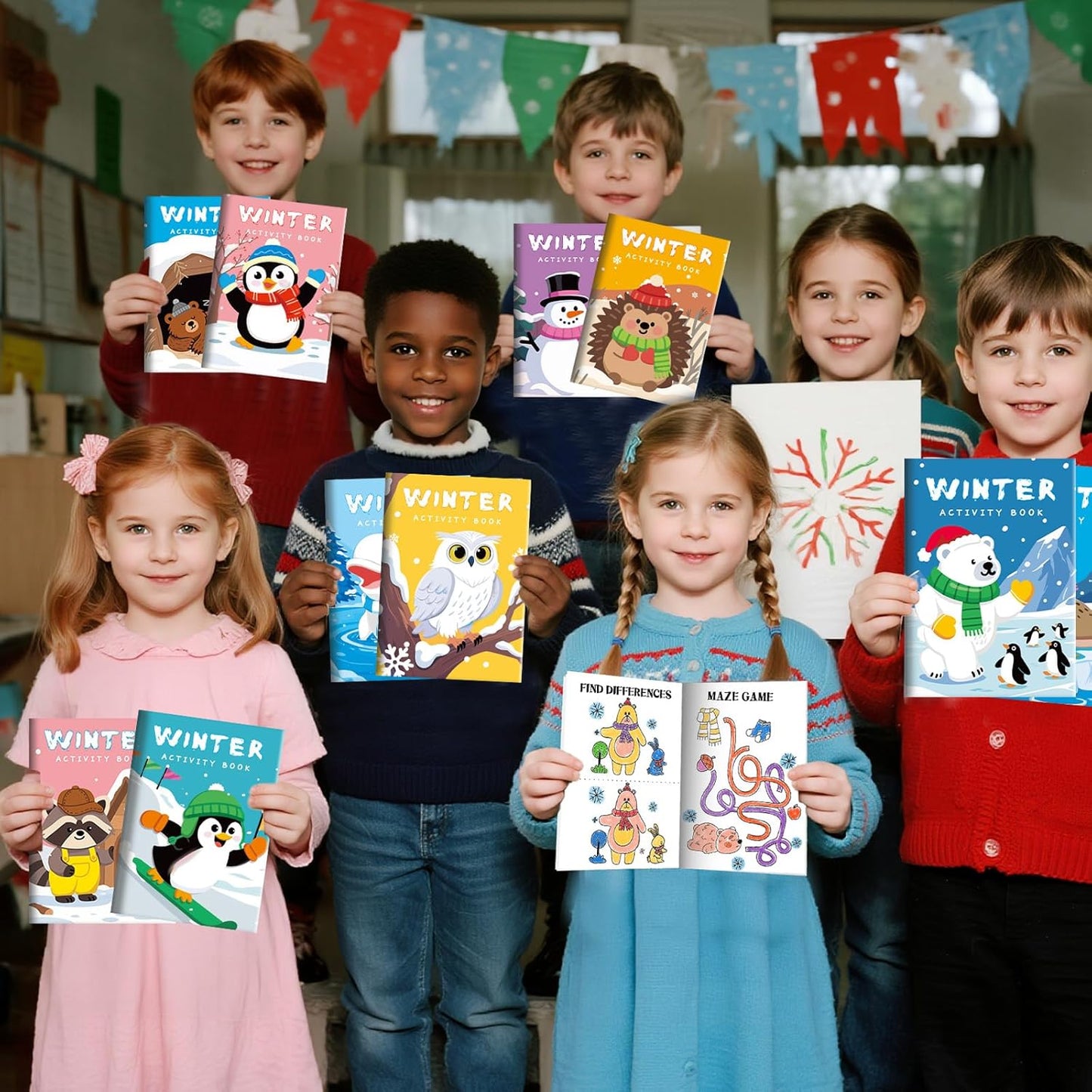 BenLouis 24 Pack Winter Mini Activity Books for Kids ages 4-8-16 Holidays Party Favors Bulk Different Brain Game for Classroom Travel Craft Activities Penguins Birthday Goodie Bag Gift Stuffer