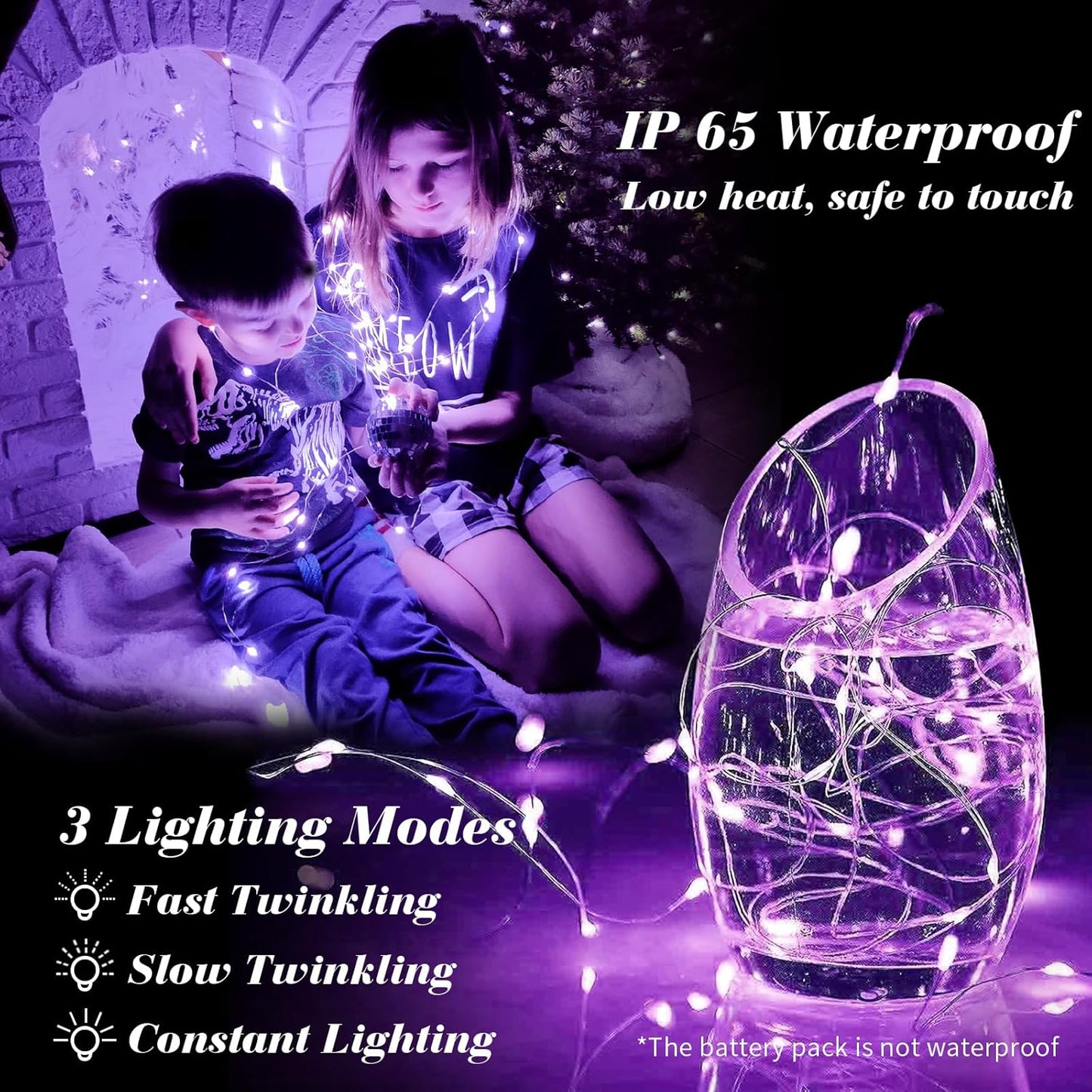ZGWJ 12 Pack Fairy Lights Battery Operated, 7ft 20 Mini LED Fairy String Lights Silver Wire 3 Modes for DIY, Parties, Wedding, Bedroom, Halloween Christmas Decoration Purple