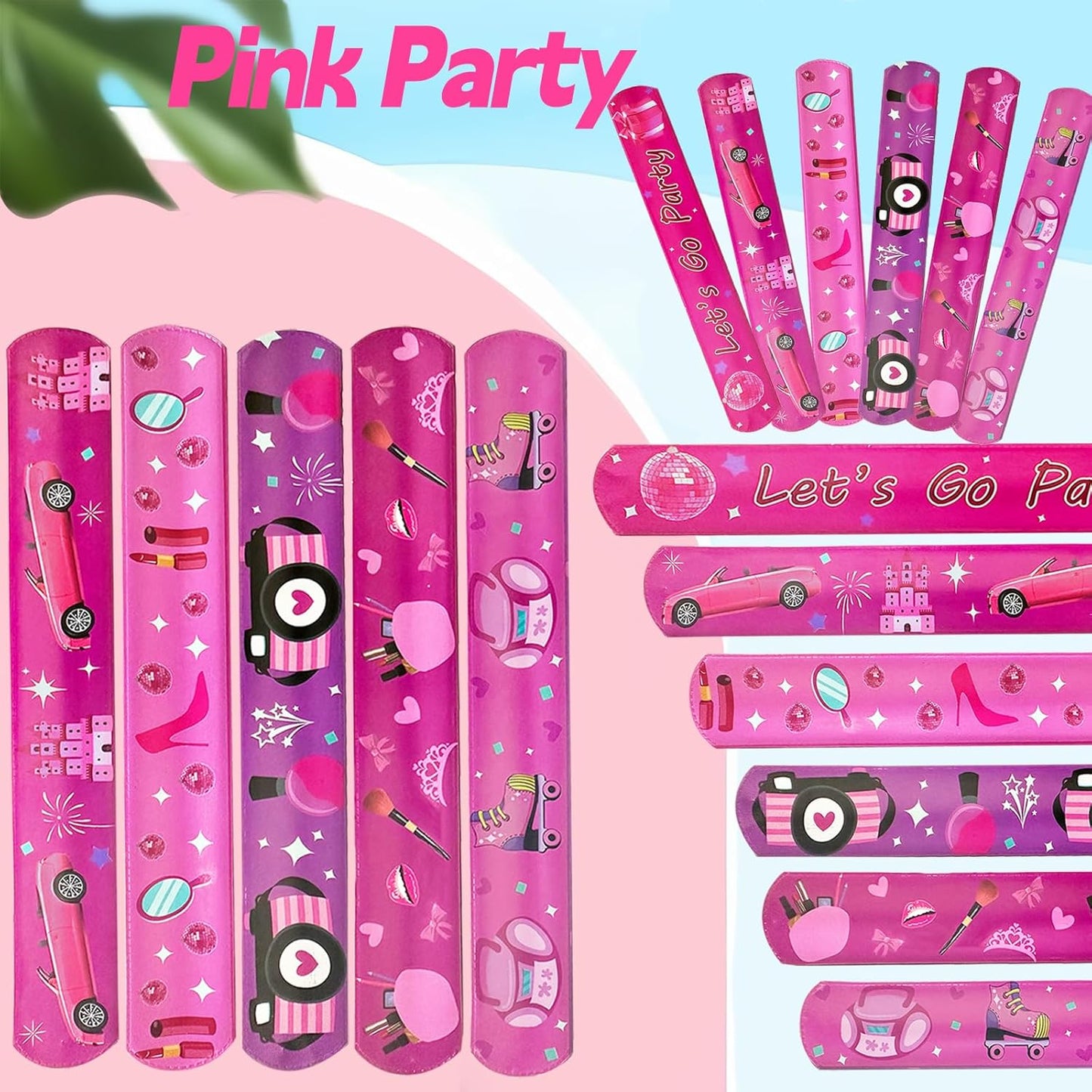 24 Pcs Pink Party Decorations Favors Princess Bracelet Wristbands Bracelet Slap Bracelets Pink Party Birthday Supplies