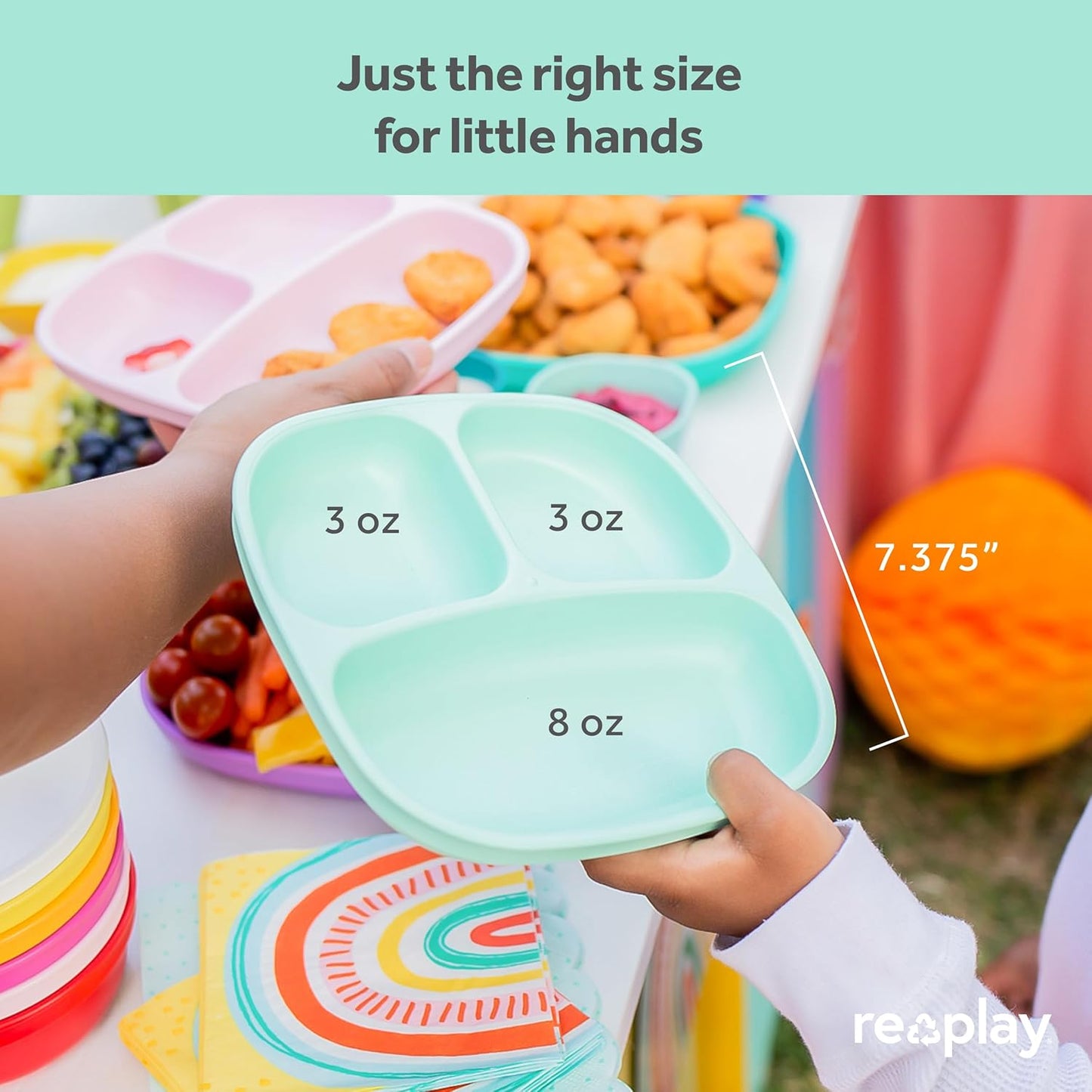 Re-Play Divided Toddler Plates with Deep Sides and Three Compartments for Easy Self Feeding | BPA Free | Dishwasher Safe | Modern Pink