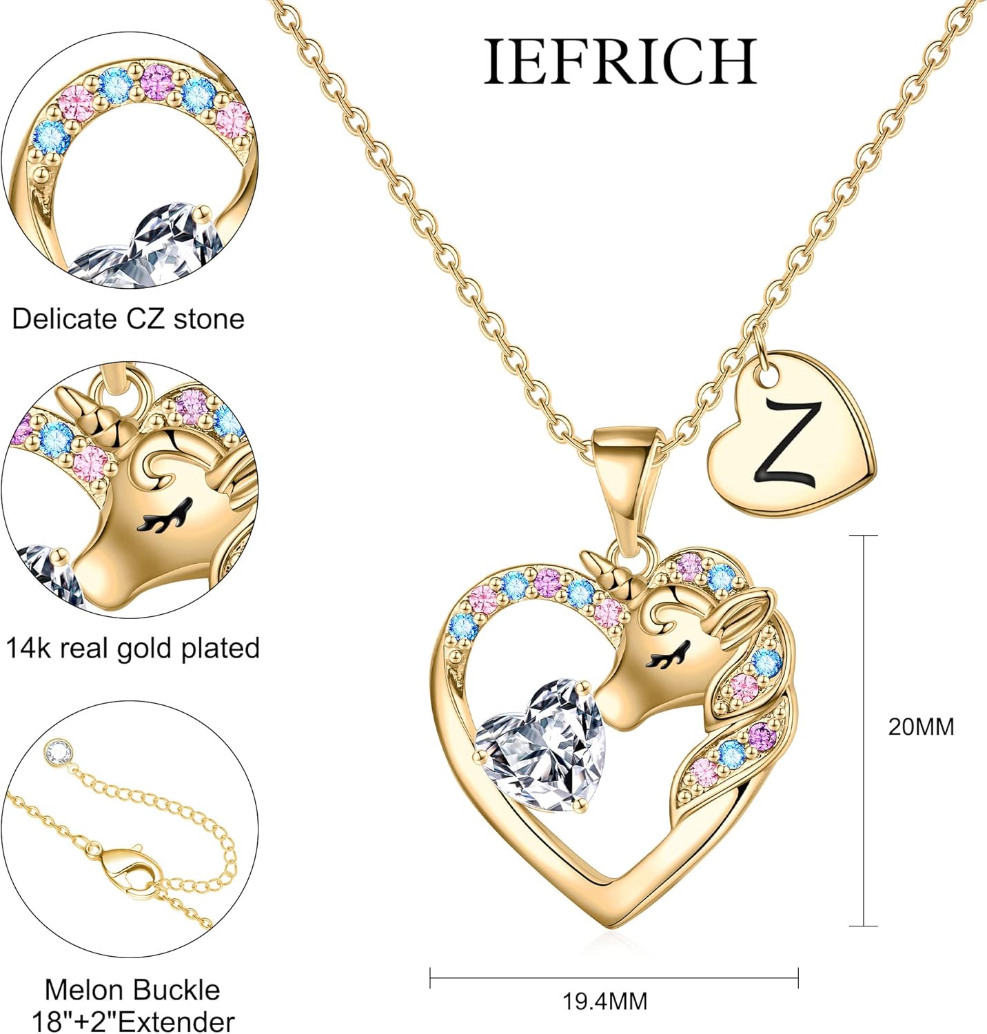 Christmas Gifts for Grandkids Kids - Colorful CZ Heart Initial Unicorn Necklace for Girls Jewelry Unicorn Birthday Gifts for Girls Stocking Stuffers for Kids