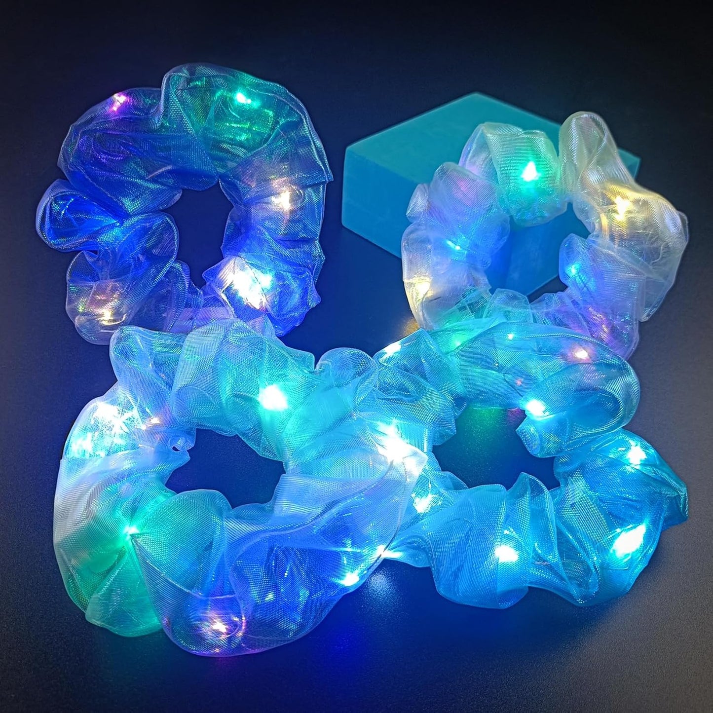 4Pcs LED Hair Ties with Multiple Light Modes for Women/Girls: Glowing Hair Accessories for Rave, Christmas, and Neon Parties
