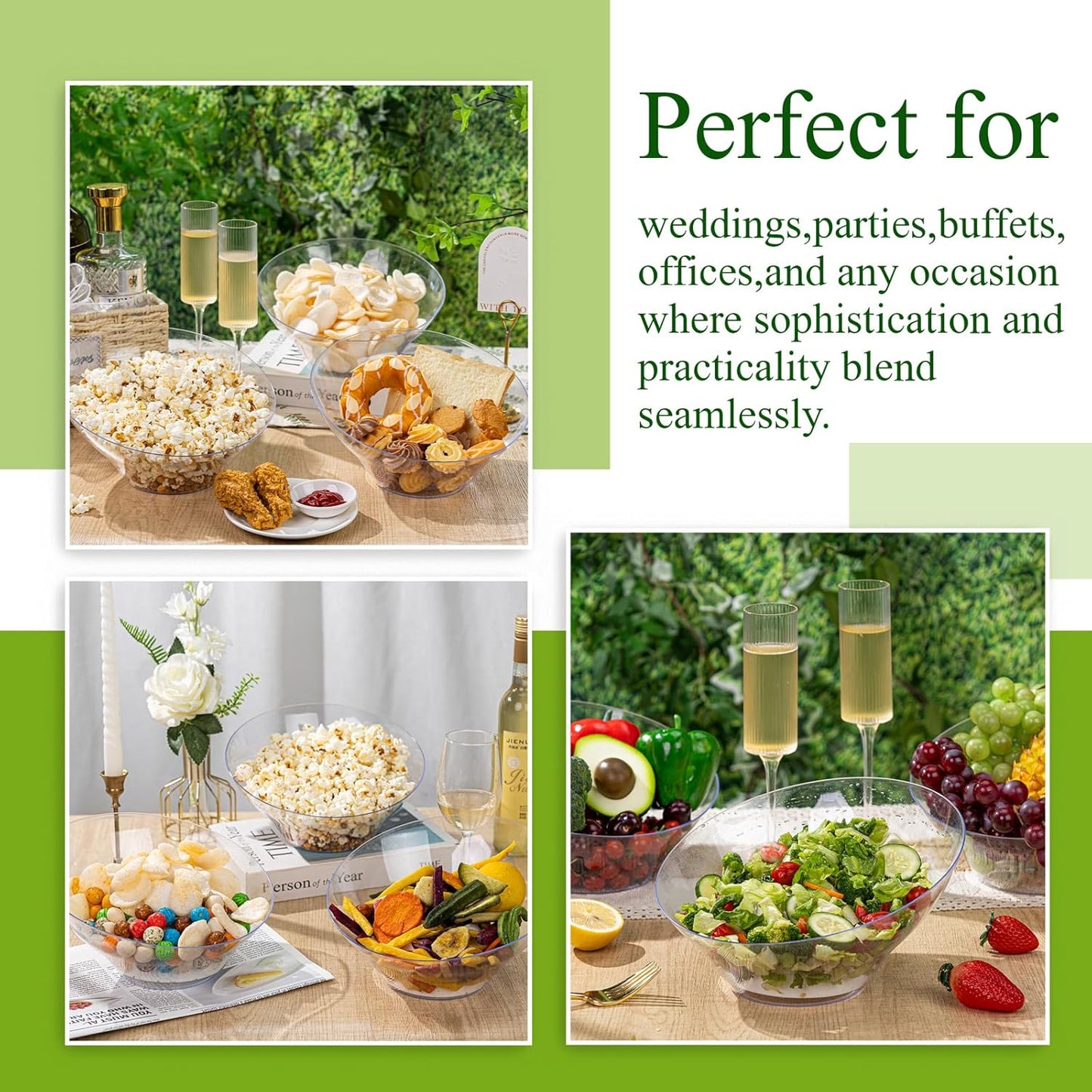 Liacere 54 OZ Clear Plastic Serving Bowls - 16PCS Angled Serving Bowls - Disposable Bowl for Candy Chip - Party Table Salad and Fruit，Can be used weddings,gatherings＆ Halloween