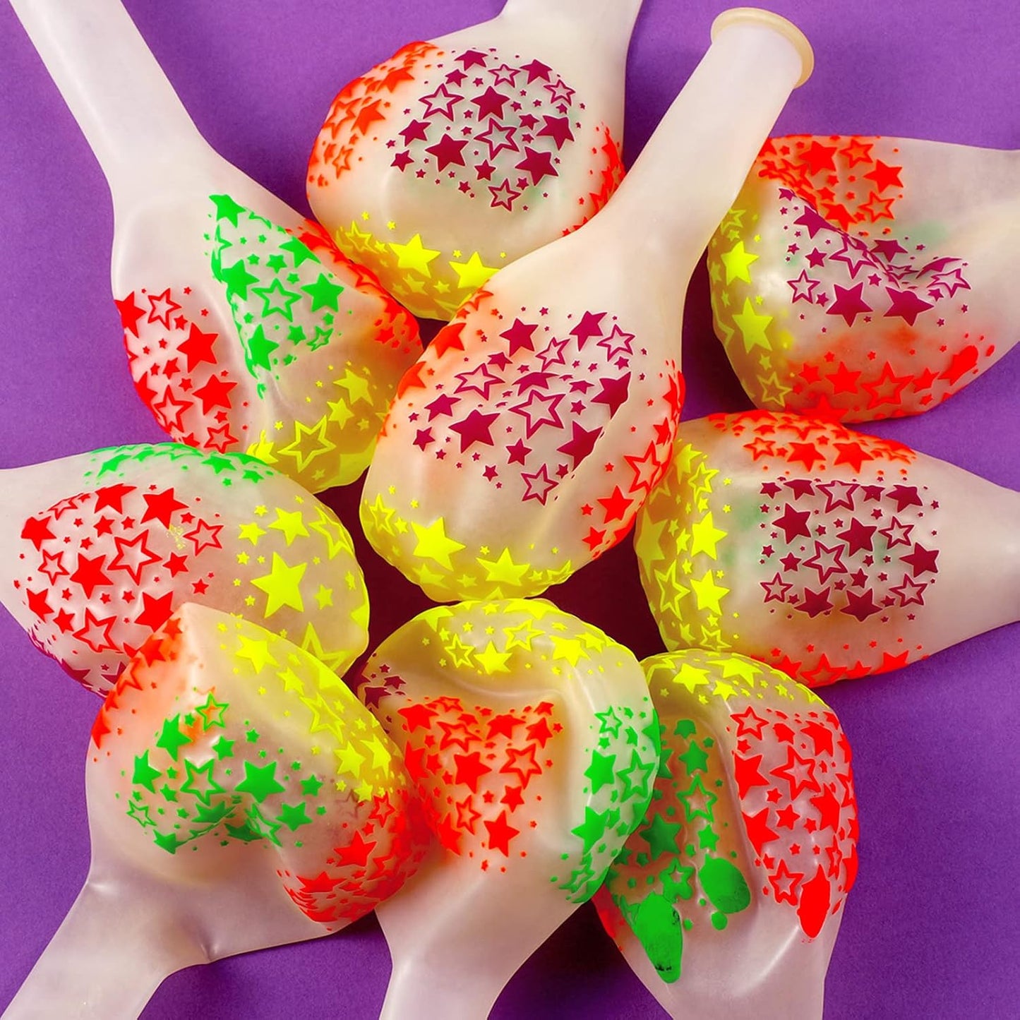 32 Pcs Glow in The Dark Party Supplies Christmas Neon Party Favors with 25 Fluorescent Balloon 6 Rolls 98.4 ft UV Blacklight Luminous Tape 14.4 ft Neon Streamer Garland for Adults(Clear Star)