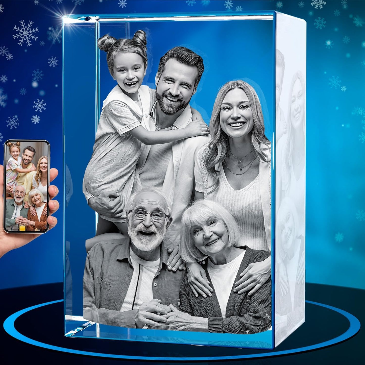 ArtPix 3D Crystal Photo, Christmas Personalized Gifts for Women, Wife, Her, Him, Men, Husband, Grandma, Great Xmas Customized Gift With Your Own Photo, Custom Glass 3D Laser Etched Picture Wedding