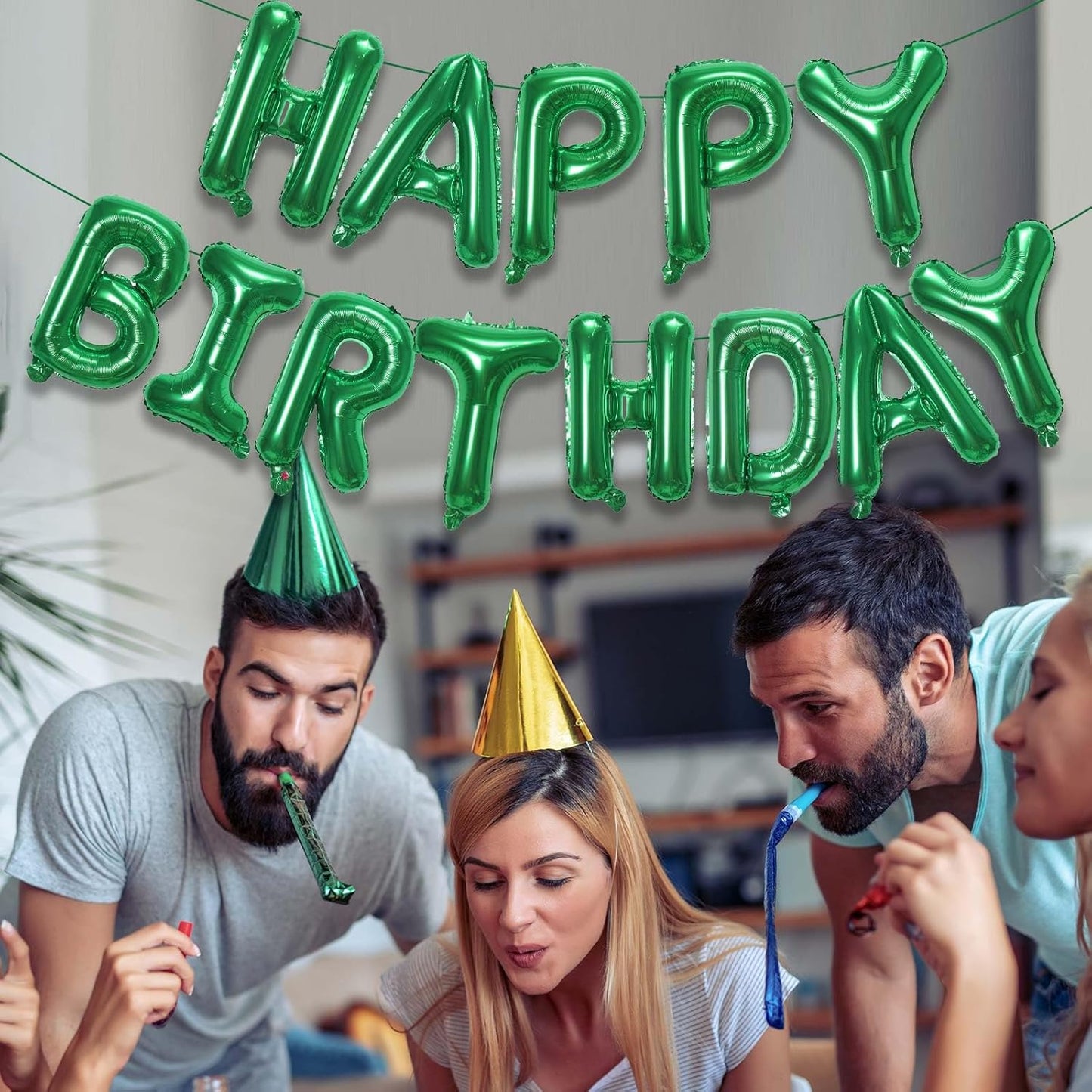 KALOR Green Happy Birthday Balloons Banner, 16 Inch Mylar Foil Letters Balloon Sign for Women, Men, Boys & Girls Kids Birthday Decorations Photo Backdrop