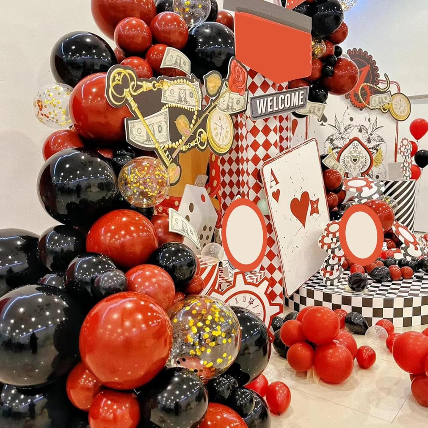 Red Black and White Balloons, 75PCS Red and Black Balloons, 12in and 5in Red White and Black Latex Party Balloons for Casino Theme Party, New Years, Graduation Decorations