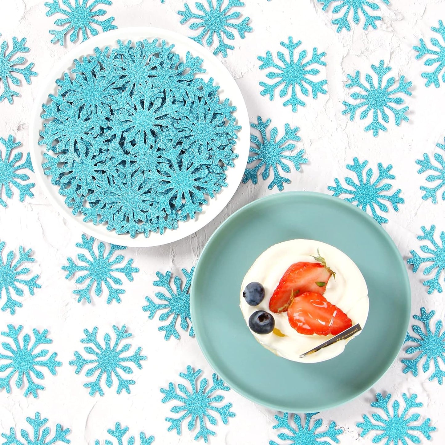 Snowflake Teal-Blue Party-Decorations Frozen Confetti - 100pcs Glitter Paper decor Christmas Table Confetti,Winter Wonderland Birthday Party Supplies New Year Decor Lasting Surprise