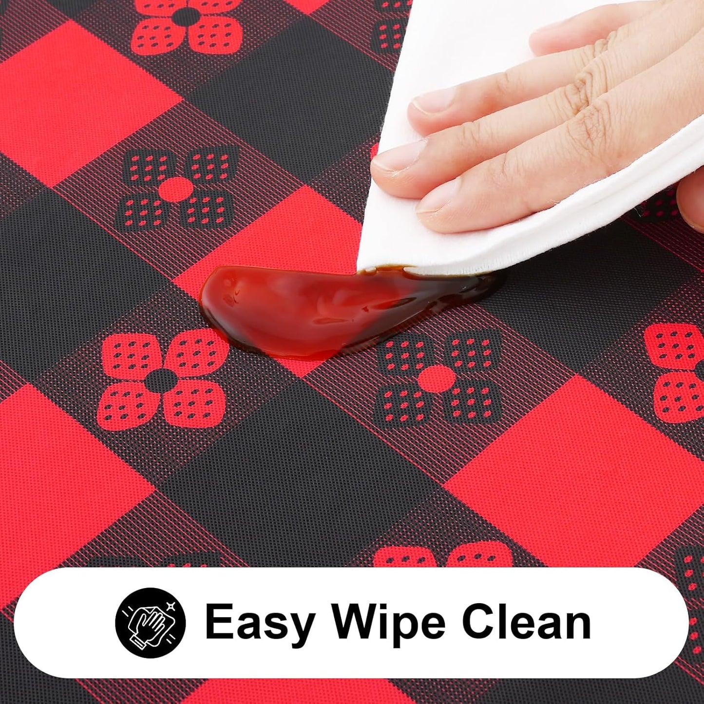 Rectangle Vinyl Table Cloth, Waterproof Elastic Fitted Tablecloth with Flannel Backing, Plastic Table Cover for Picnic, Camping, Outdoor (Black & Red, 30"x48")